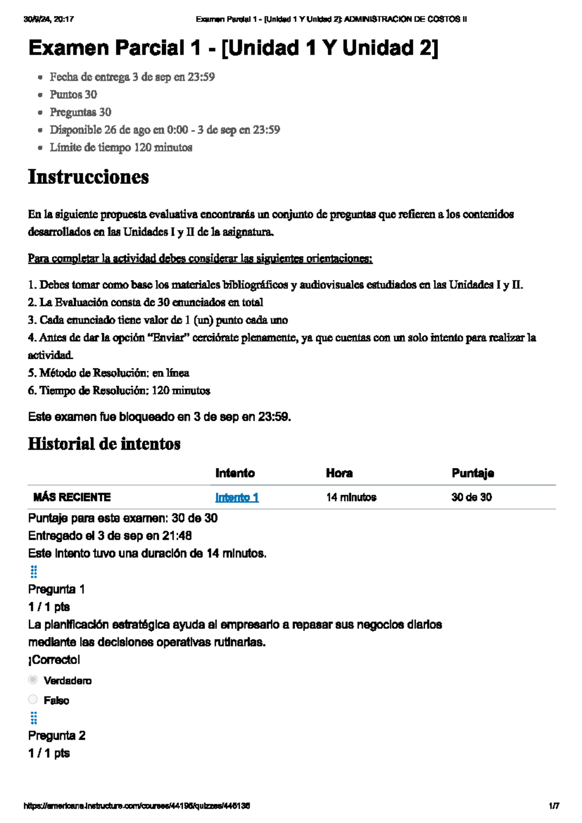 Parcial 1 Y 2 - Conta de costos 2 - 20:17 Examen Parcial 1 1 Y Unidad ...
