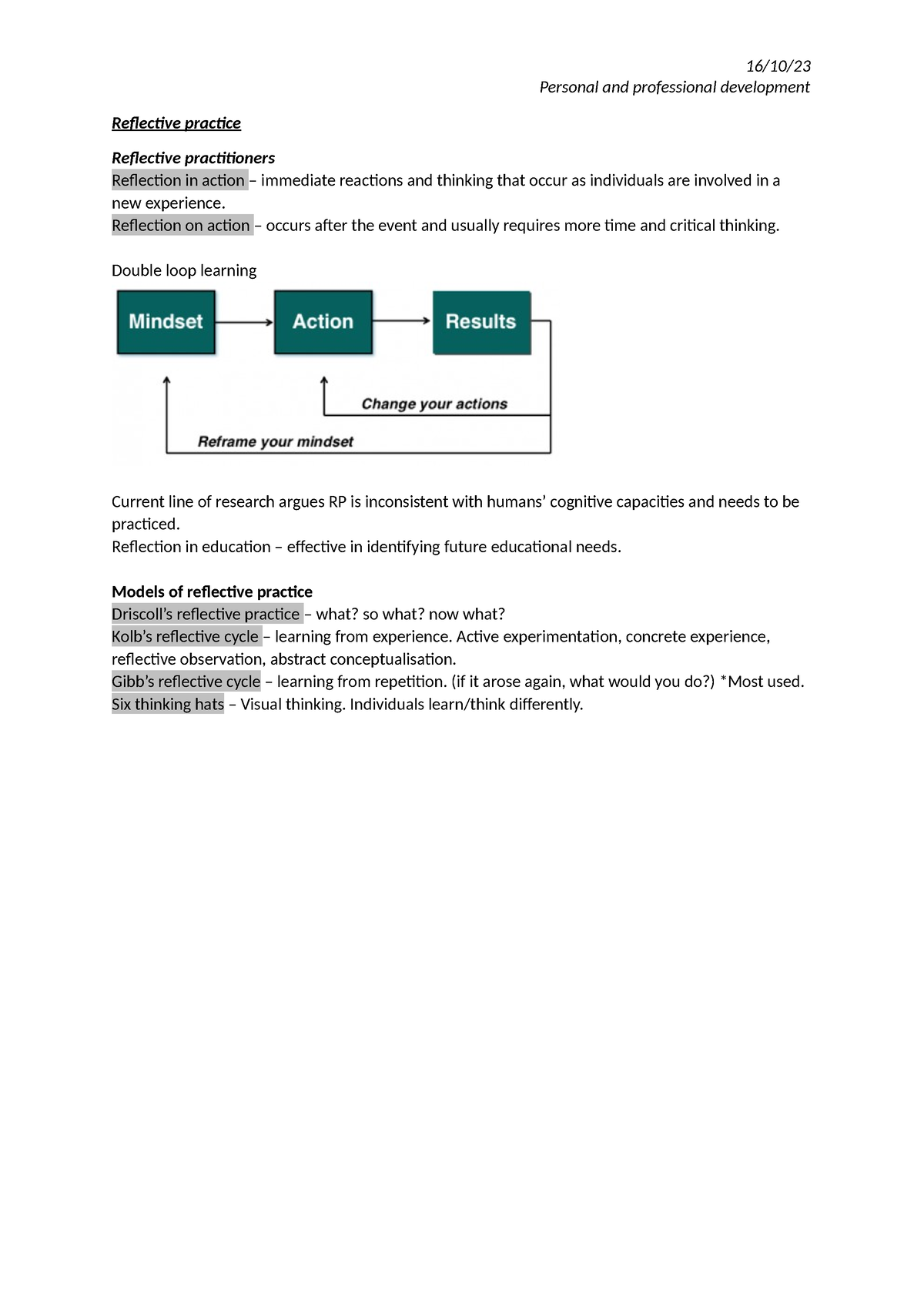 Reflective Practice - 16/10/ Personal And Professional Development ...