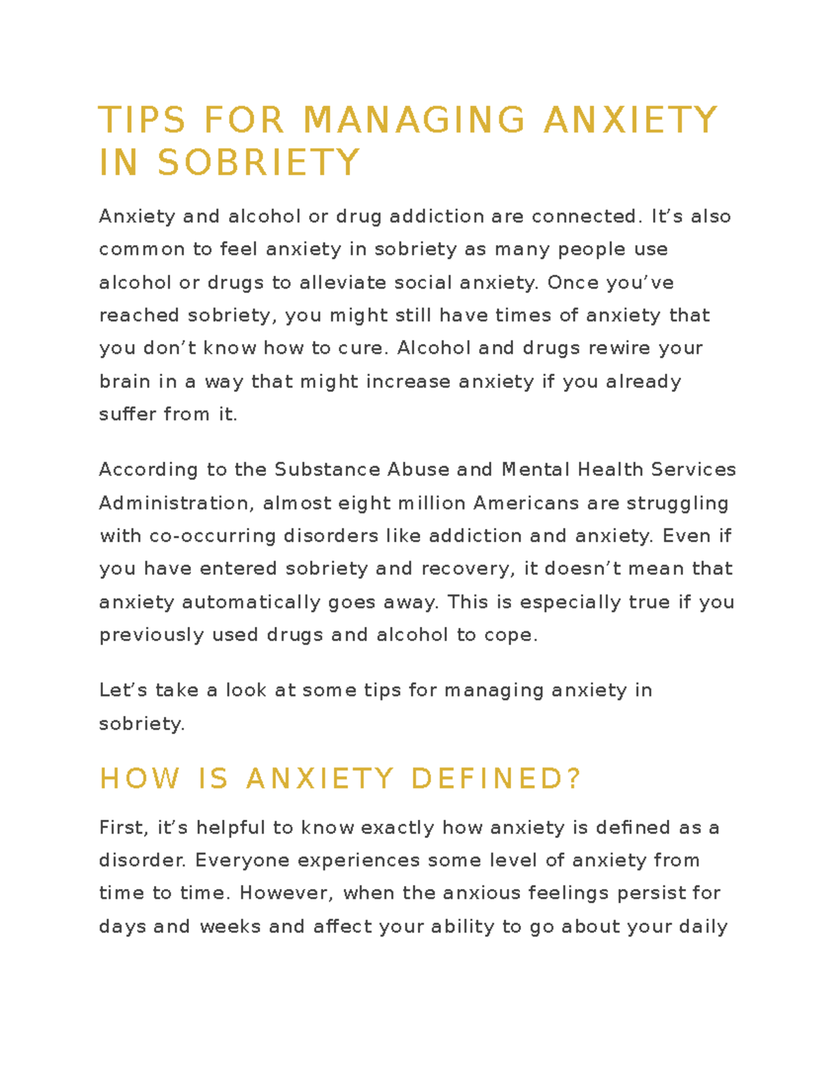 TIPS FOR Managing Anxiety IN Sobriety - TIPS FOR MANAGING ANXIETY IN ...