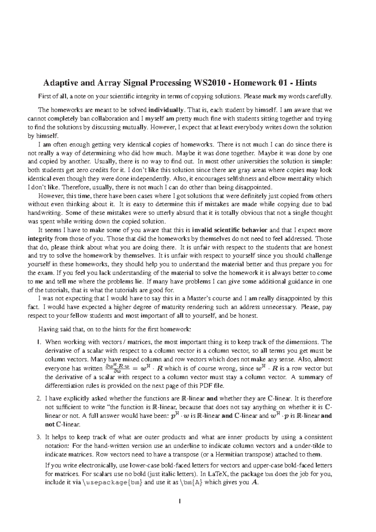 AASP 10 Hw01Hints Homework 1 Hints Adaptive and Array Signal