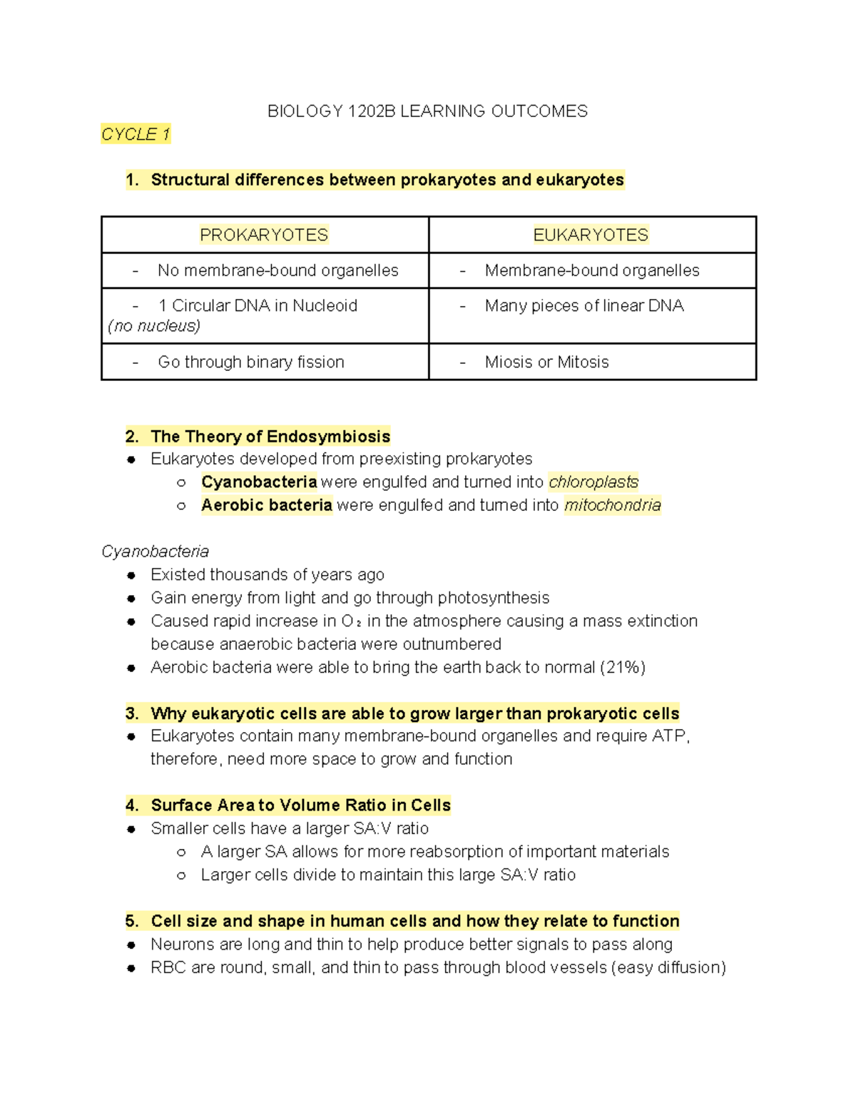 Biology 1202B Learning Outcomes - BIOLOGY 1202B LEARNING OUTCOMES CYCLE ...