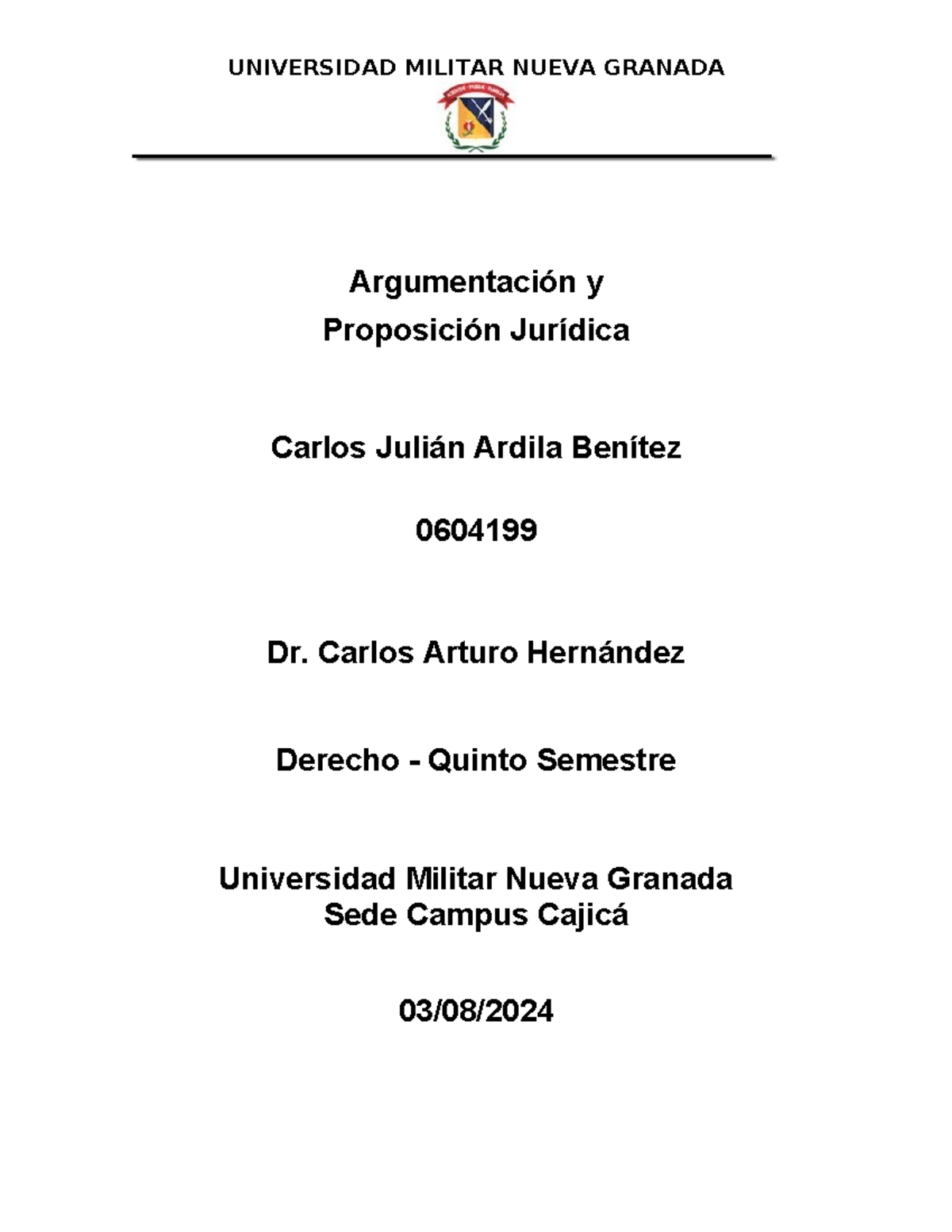 Plantilla Trabajos UMNG - Derecho Procesal - UNIVERSIDAD MILITAR NUEVA ...