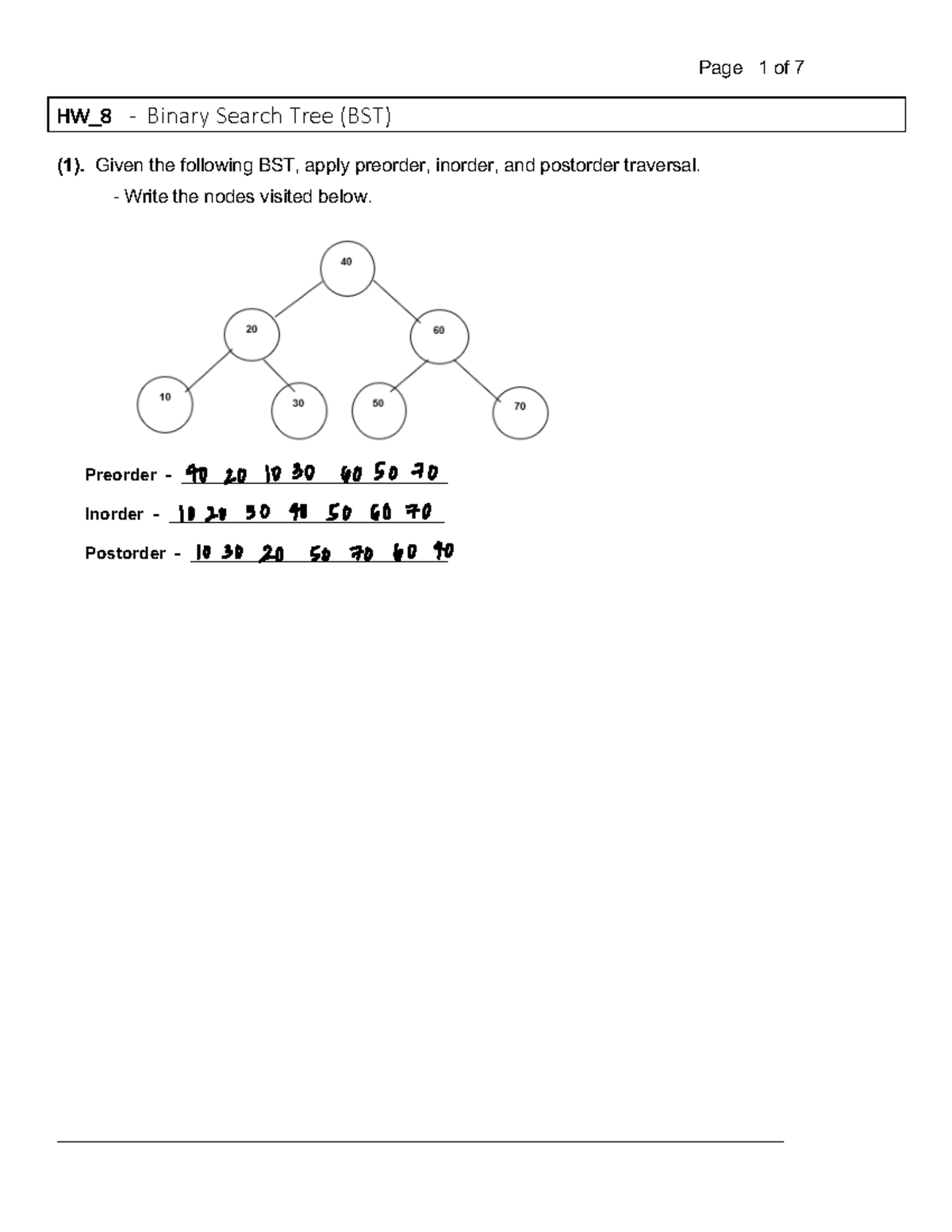 CMPR HW 8 - problems - HW_ 8 - Binary Search Tree (BST) ( 1 ). Given ...