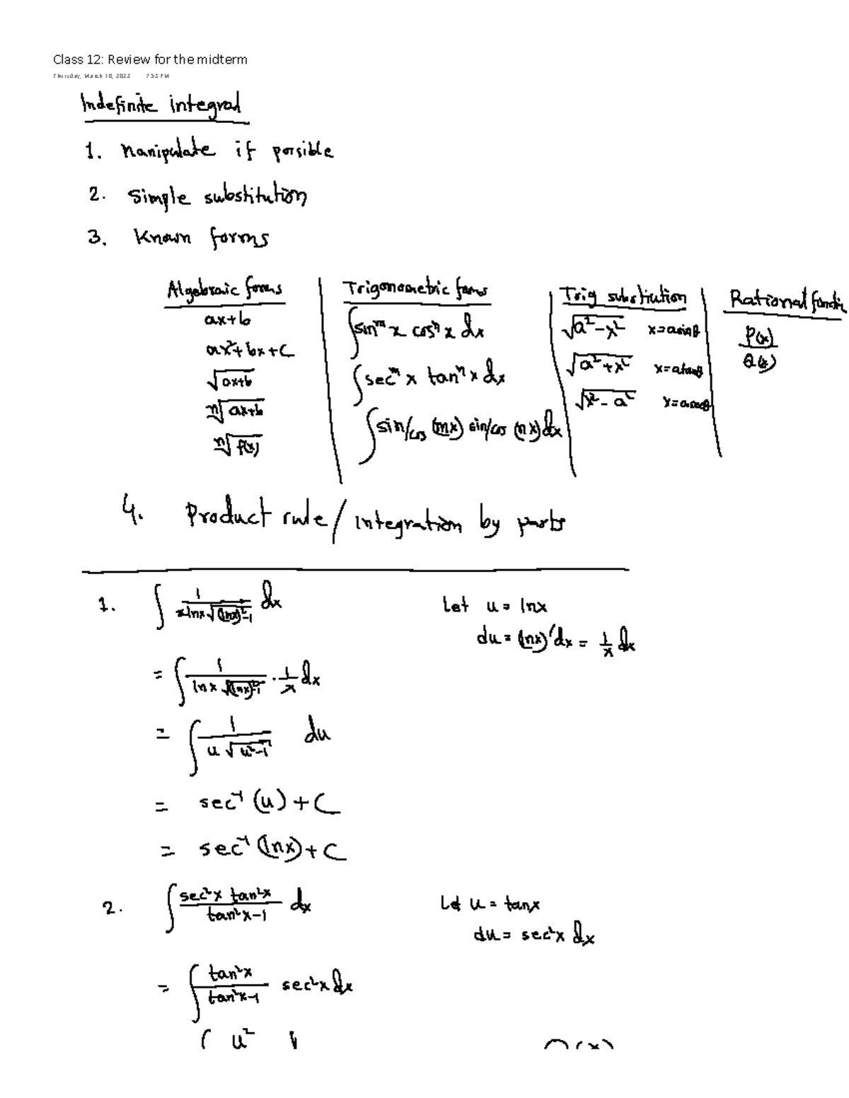 Class 12 Review for Midterm Class 12 Review for the midterm Thursday