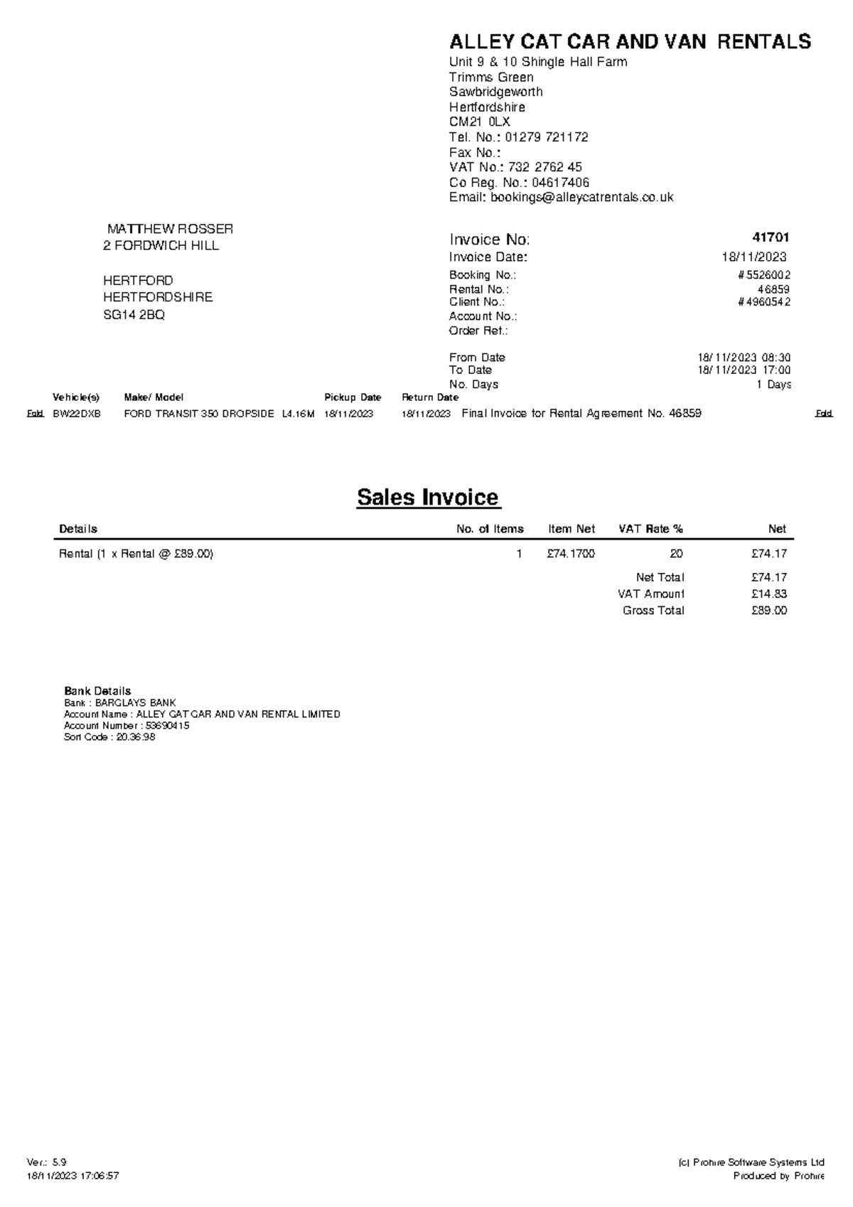 Matt Rosser Gate 13 truck invoice 2 - ALLEY CAT CAR AND VAN RENTALS ...
