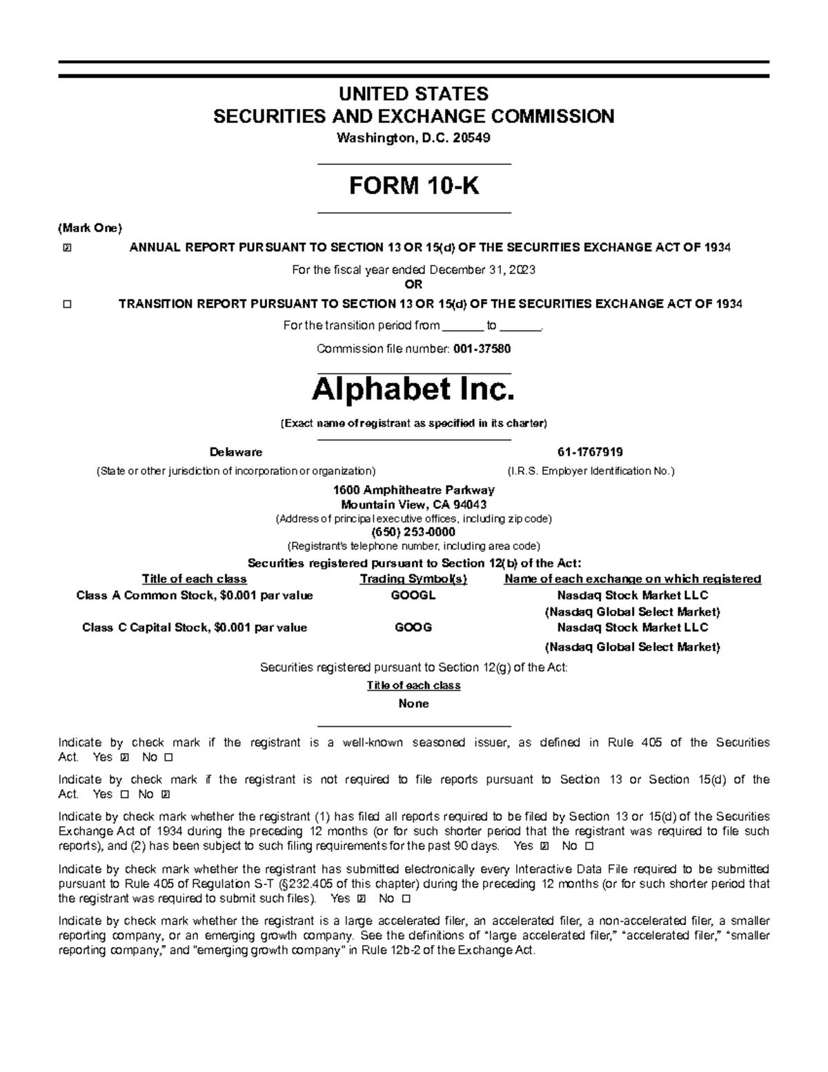 Alphabet's 2023 Annual Report - UNITED STATES SECURITIES AND EXCHANGE ...