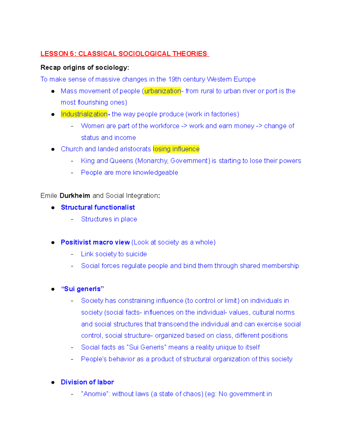 Sociology- Classical Theories - LESSON 5: CLASSICAL SOCIOLOGICAL ...