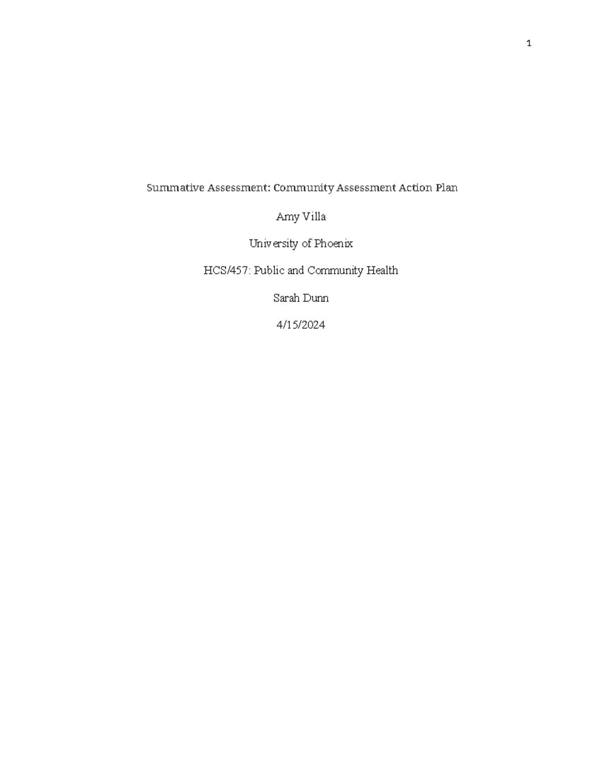 Community Assessment Action Plan - It was spread from person to person ...