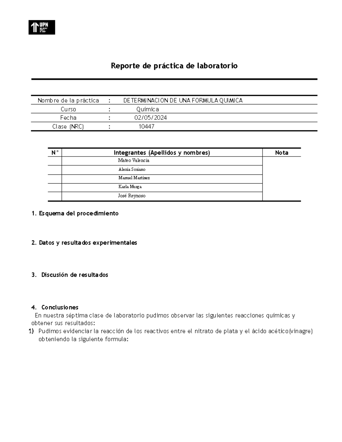 Formato Reporte De Resultados Laboratorio 2024 1 Reporte De Práctica