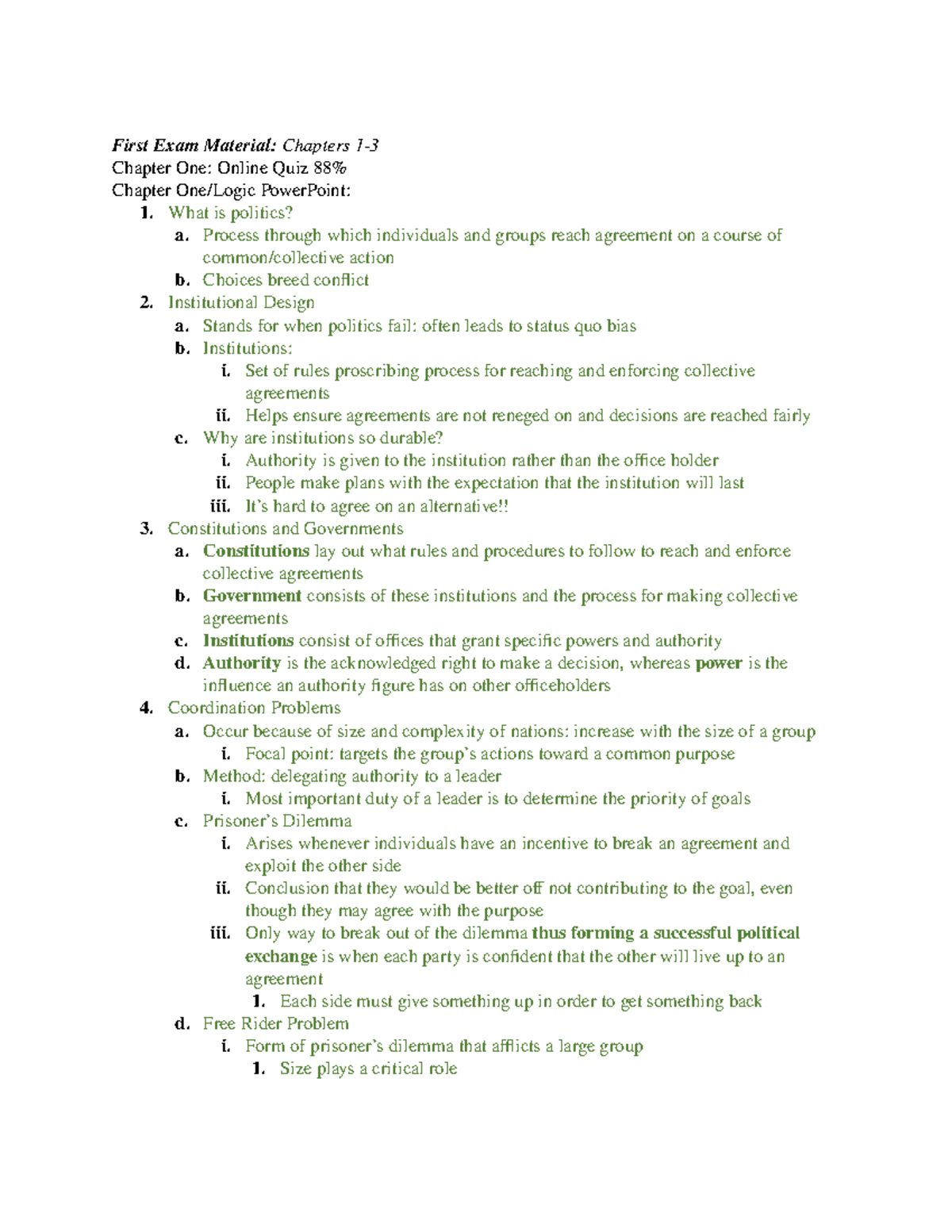 POLS 1101 Final Review - Covers Chapters 1, 2, 3, 6, 7, 8, 9, 10, 11 ...