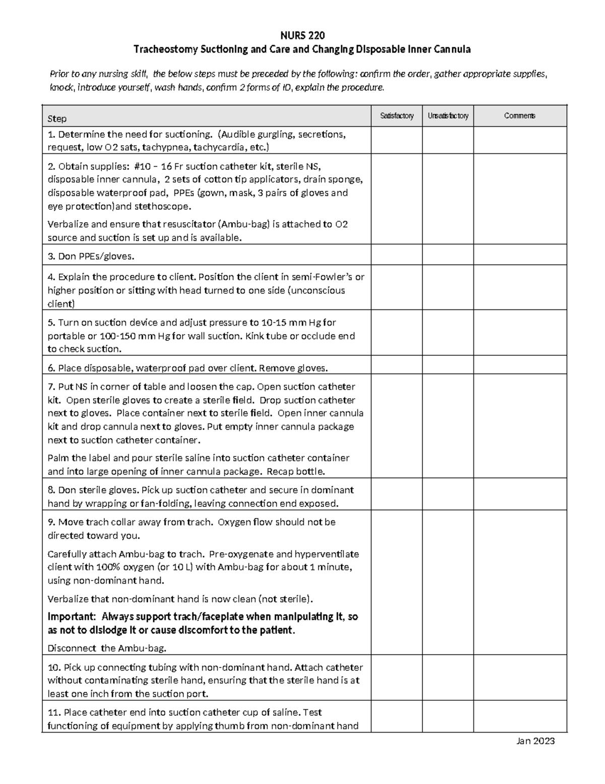 Trach Suctioning - Nurs 220 Tracheostomy Suctioning And Care And 