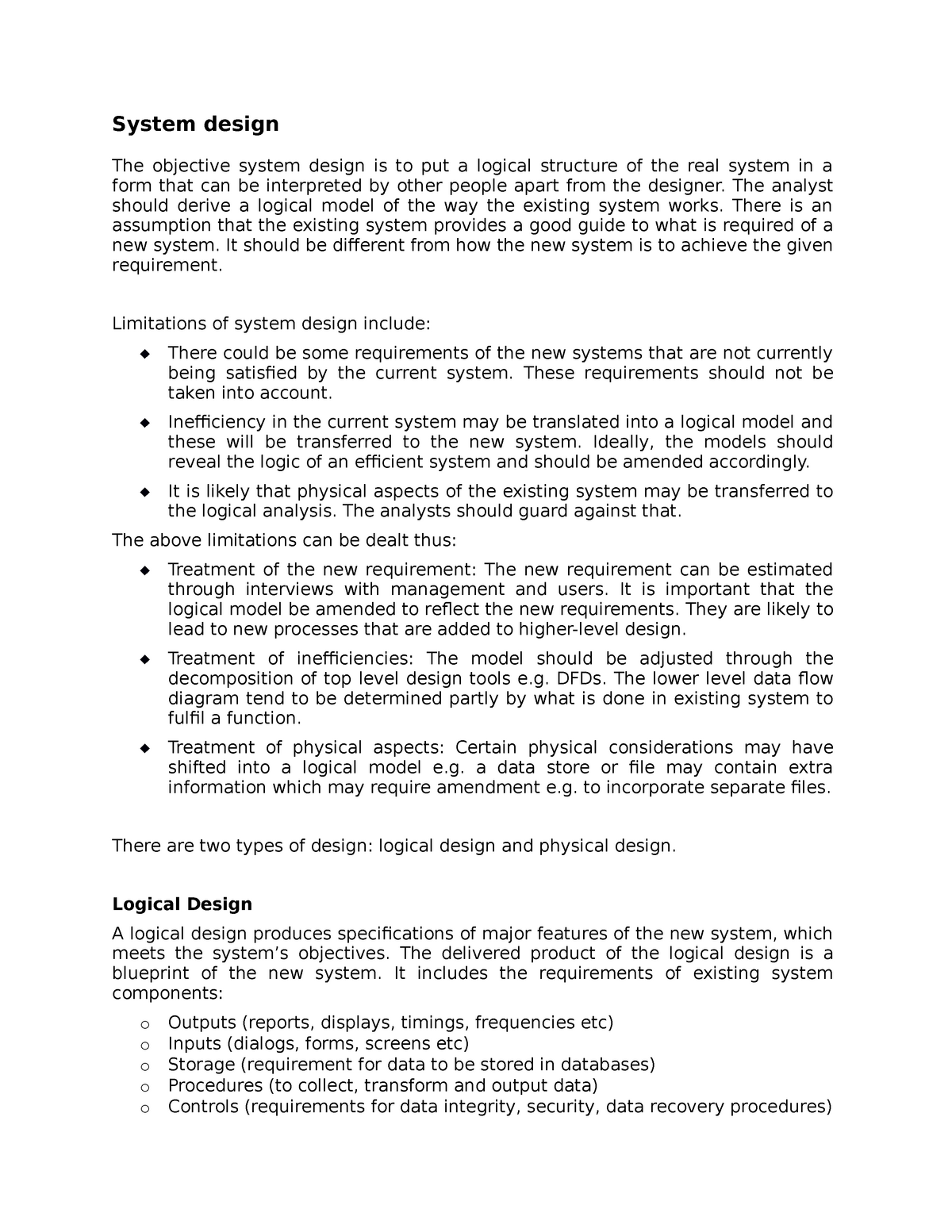 System Design - Lecture Notes 6 - System Analysis And Design - Studocu