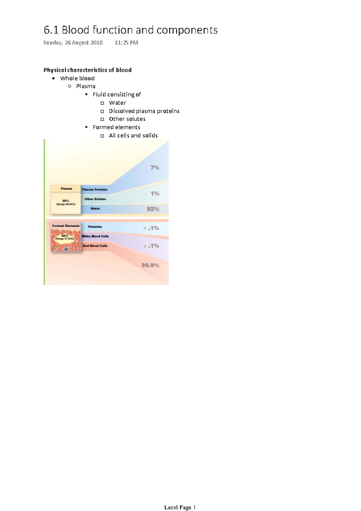Lect6 LFS112 - Lecture notes 6 - 6 Blood function and components Sunday ...