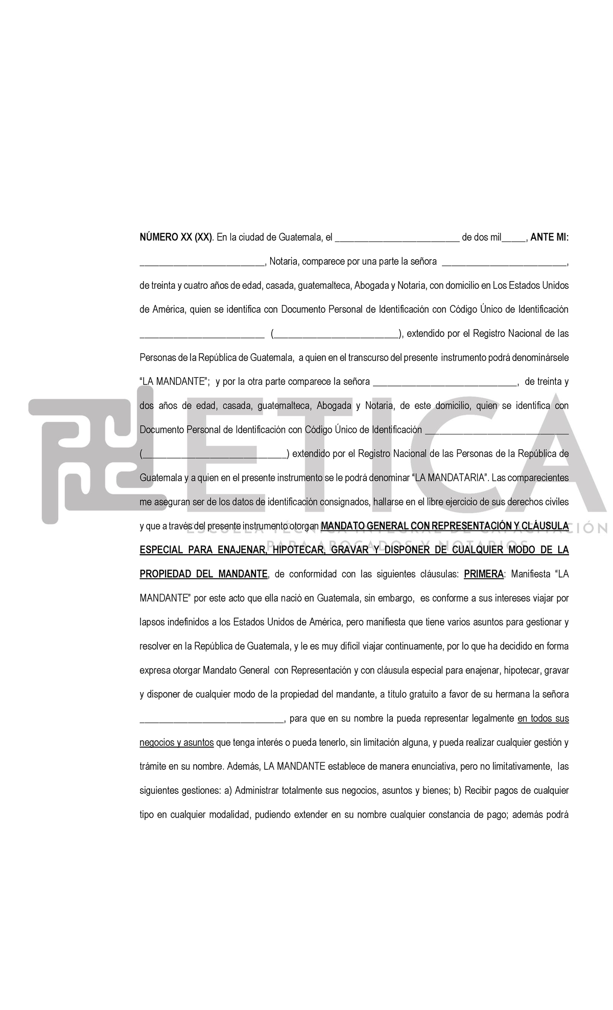 2 Ejemplo Mandato General Con Cláusula Especial NÚmero Xx Xx En La Ciudad De Guatemala El 9119