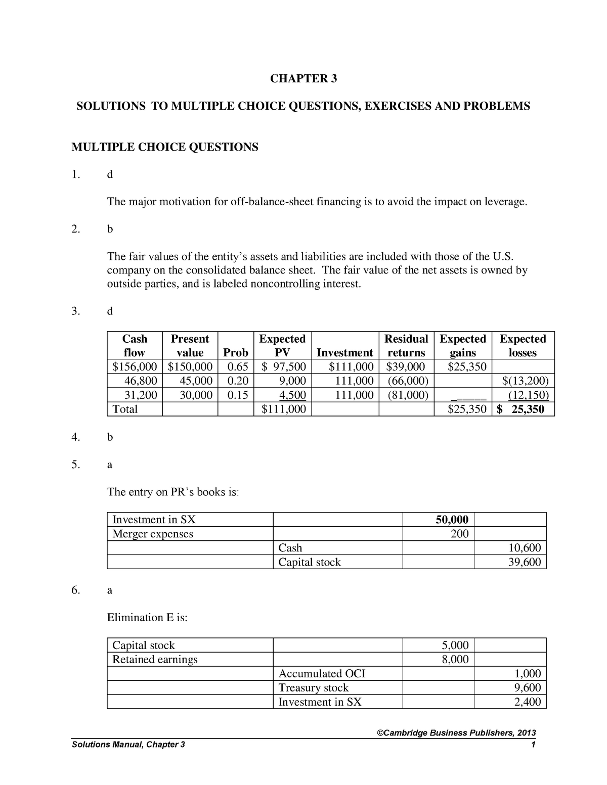 Solution Manual Advanced Accounting 2nd Hamlen Ch03 Studocu