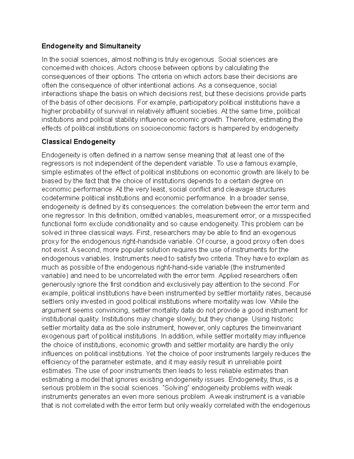 Endogeneity and Simultaneity - Social sciences are concerned with ...