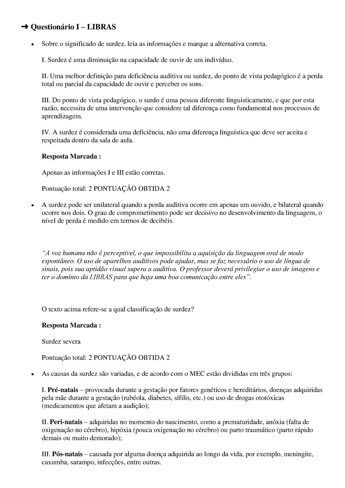 Questionário I - Libras - Questionário I – LIBRAS Sobre O Significado ...