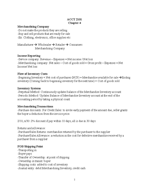 Chapter 5 Note - note 5 - ACCT 2101 Chapter 5 Inventory : -Unsold