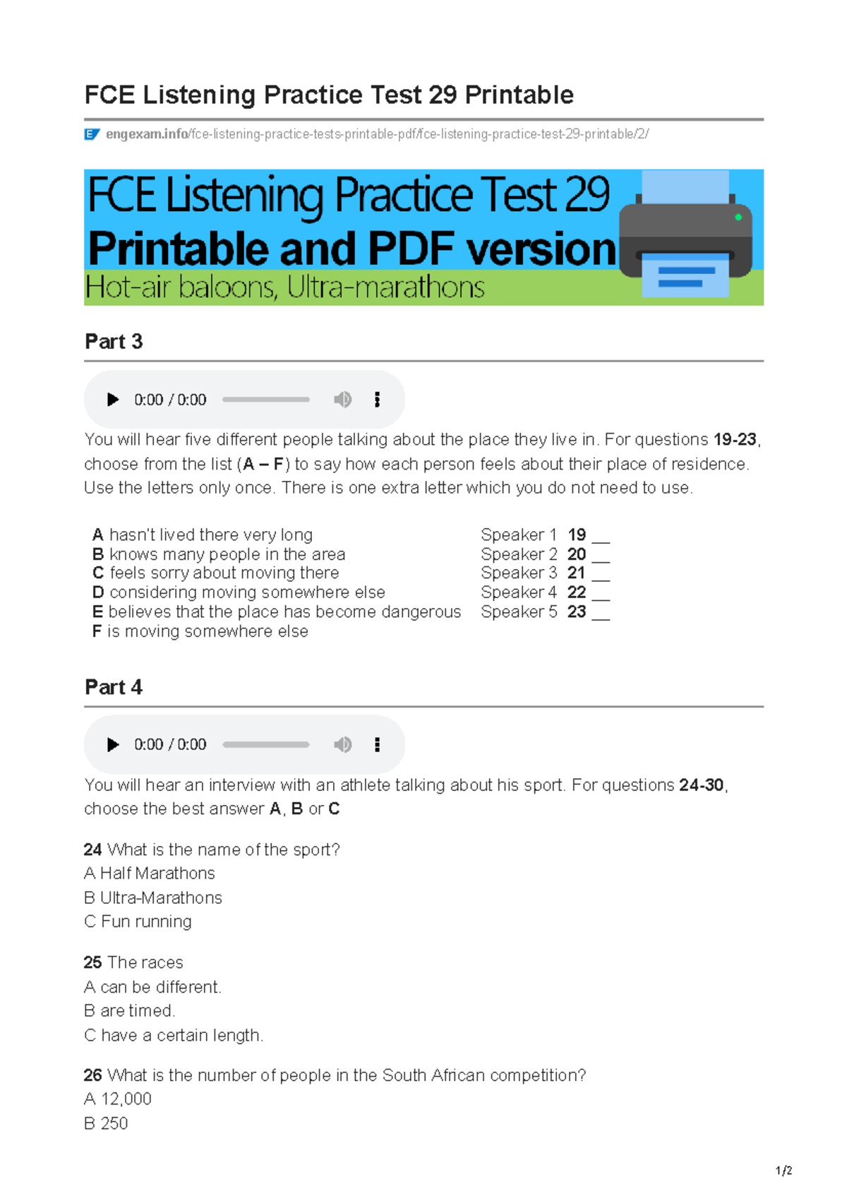 Engexam.info-FCE Listening Practice Test 29 Printable 2 - 1/ FCE ...