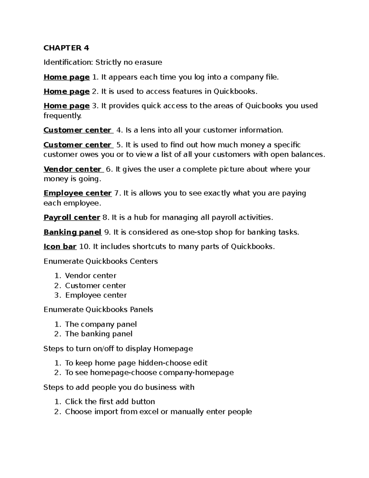Bookkeeping - quickbooks - CHAPTER 4 Identification: Strictly no ...
