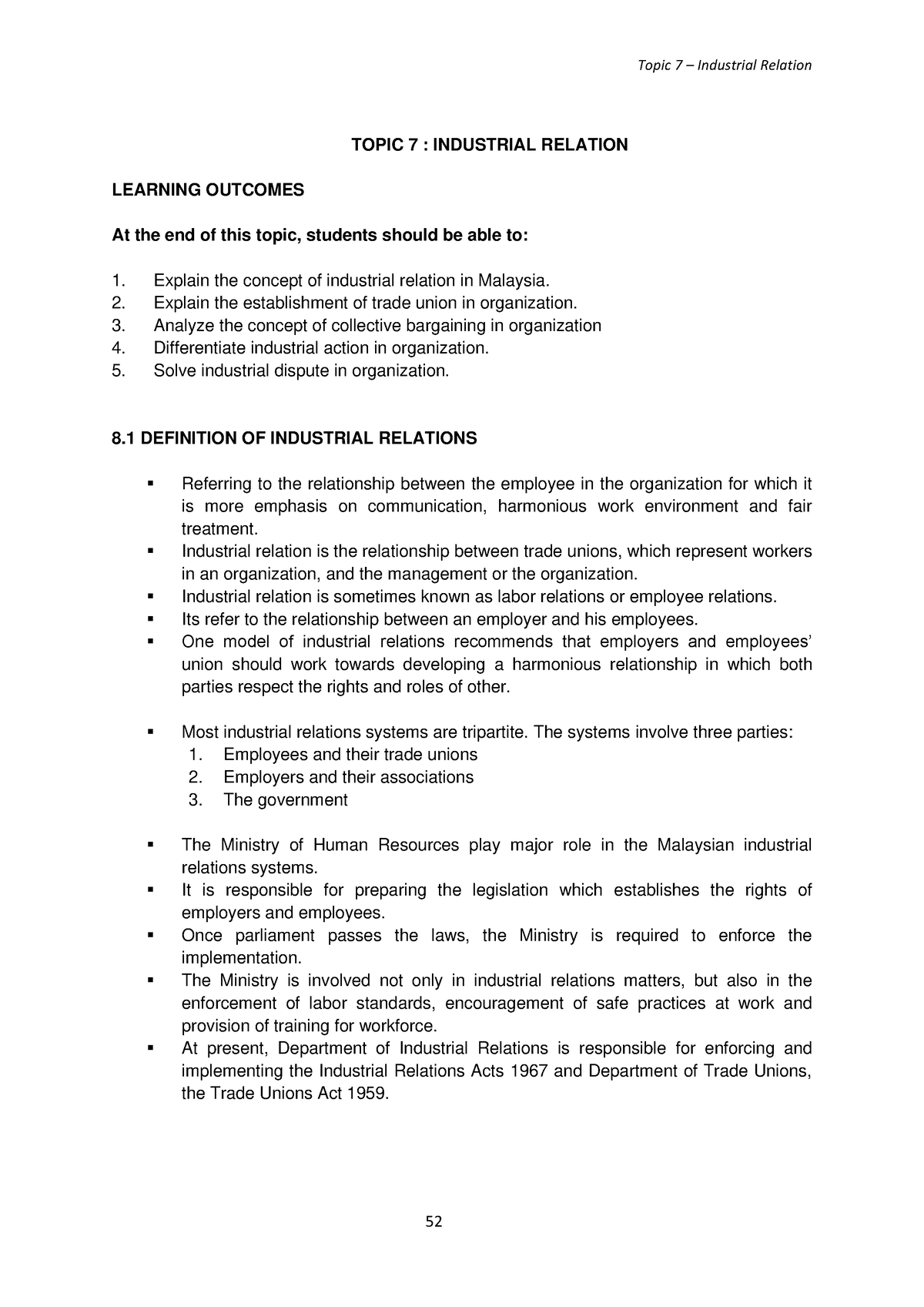 HR - CHAP 7 - HR CHP 7 NOTES - TOPIC 7 : INDUSTRIAL RELATION LEARNING ...