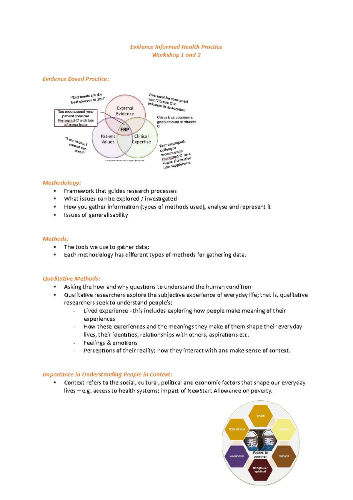 EIHP Workshop 1 and 2 - Evidence Informed Health Practice Workshop 1 ...