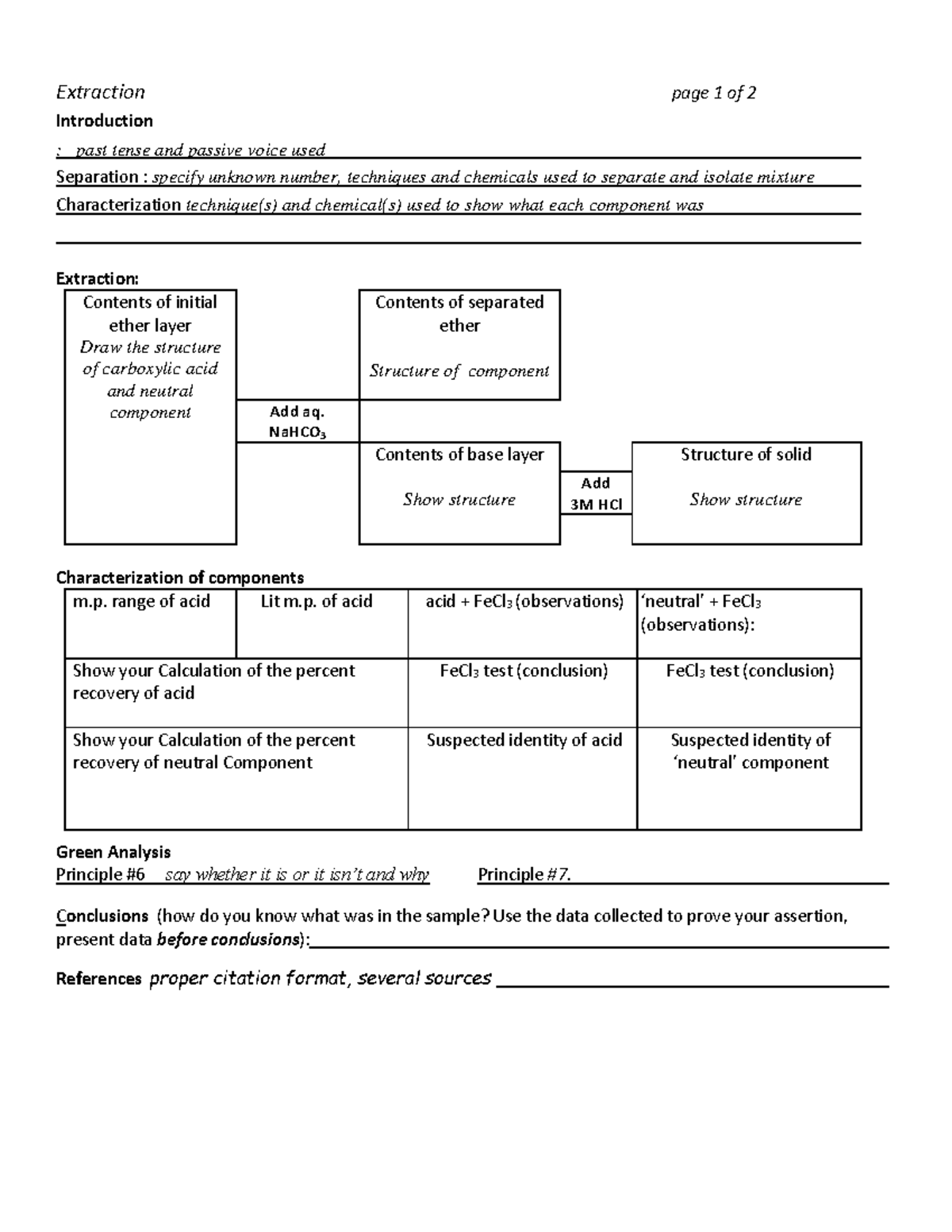 Extraction Practice Report- Practice document - Extraction page 1 of 2