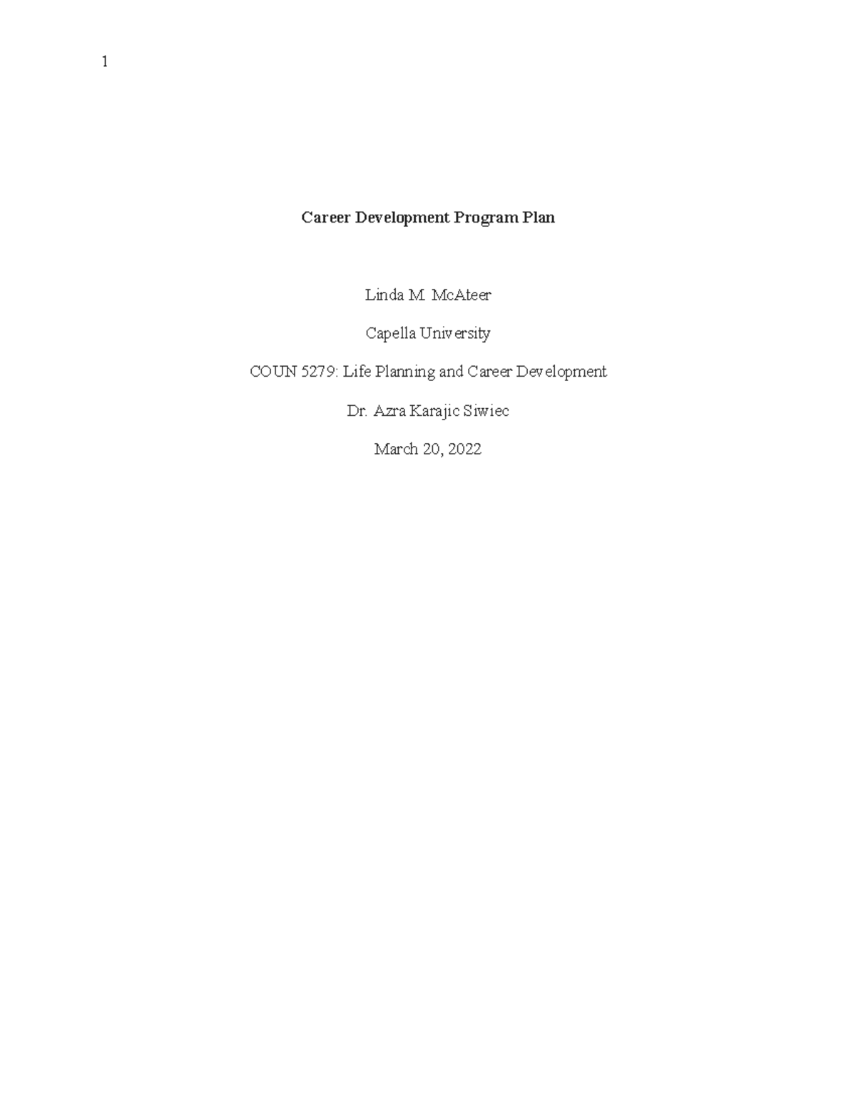 Cf u06a1 Linda Mc Ateer - n/a - Career Development Program Plan Linda M ...
