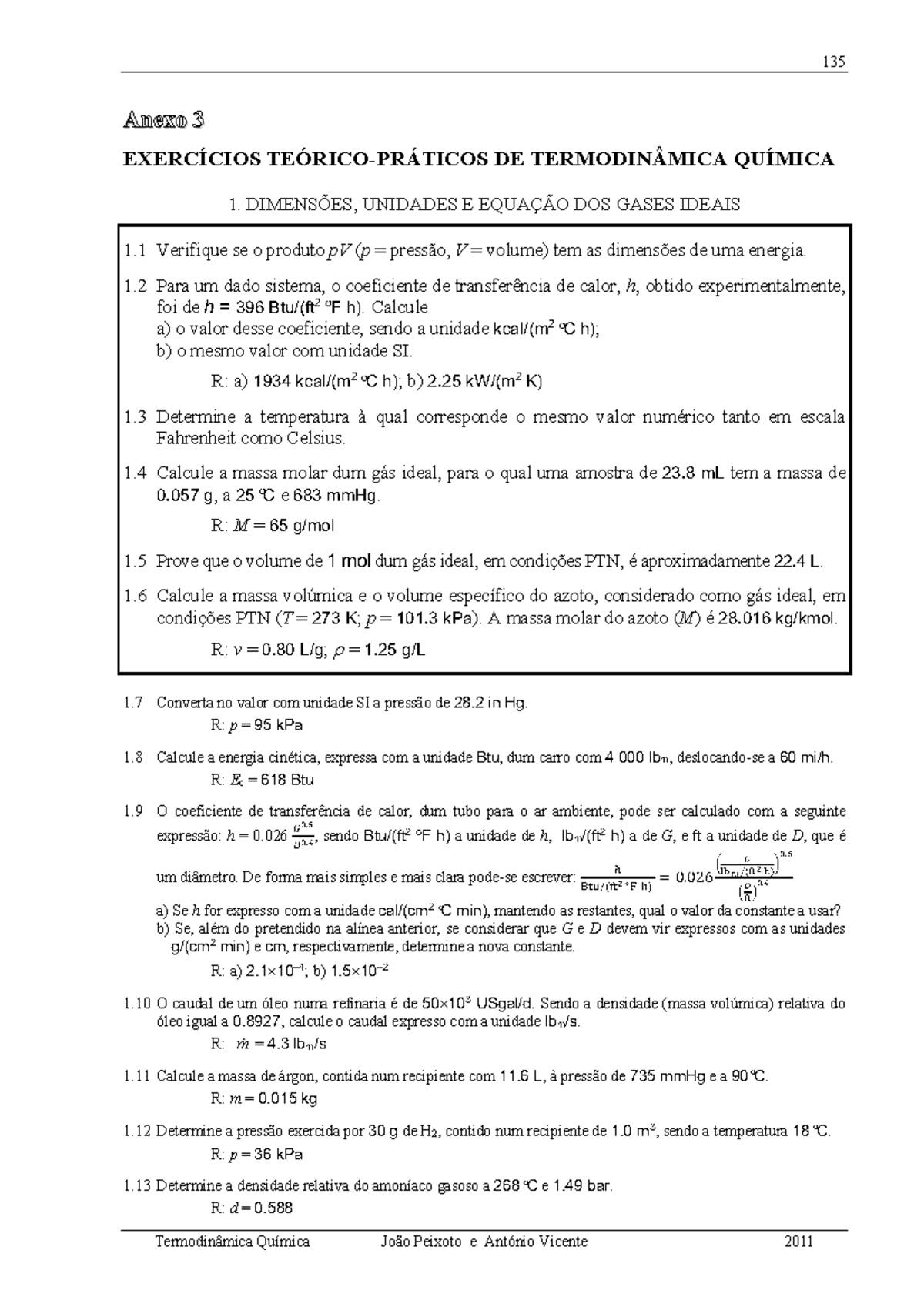 Exercicios Termodinamica Anexo 3 ExercÍcios TeÓrico PrÁticos De