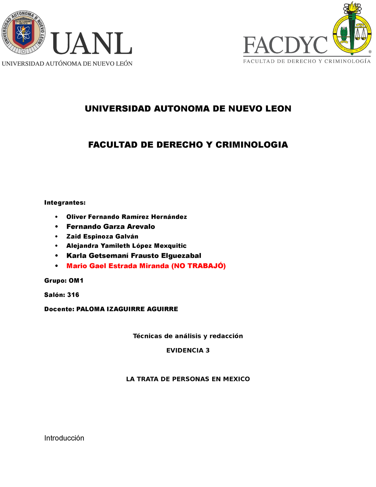 Ev3 Tar Evidencia Etapa 3 Universidad Autonoma De Nuevo Leon Facultad De Derecho Y 7339