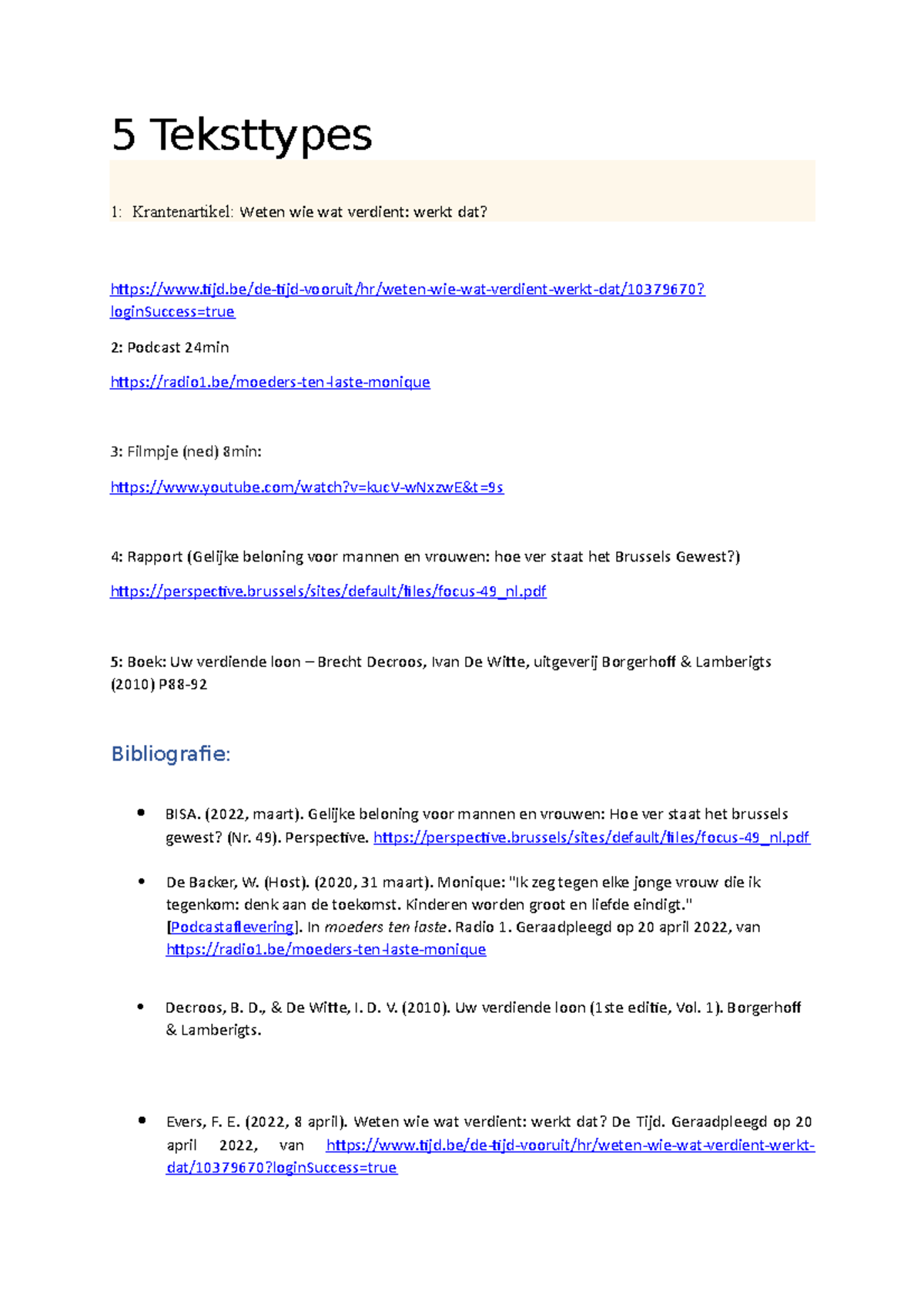 5 Teksttypes - Dit is het werk dat ik deed om me voor te bereiden voor ...