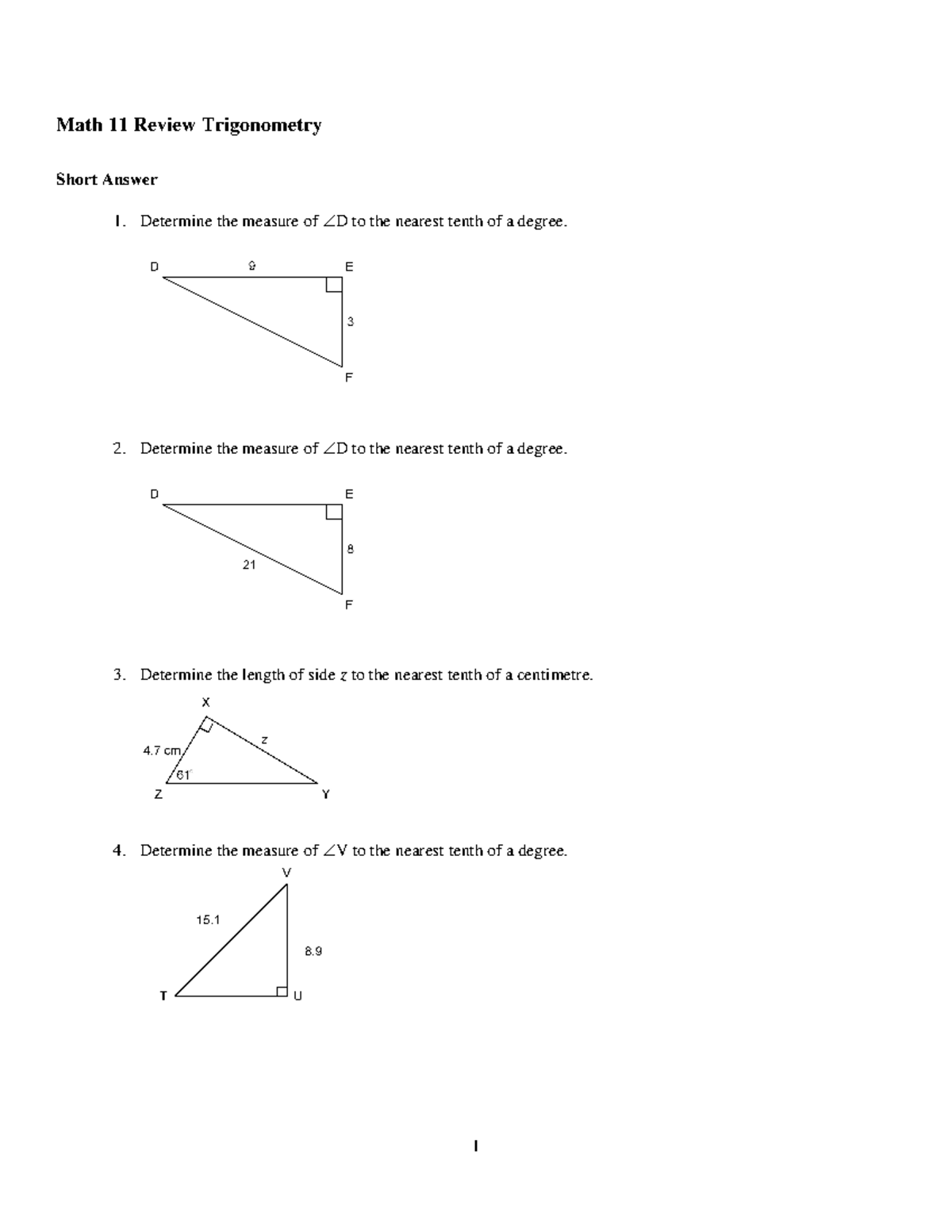 Math Practise Test 5 - hhhhh - Math 11 Review Trigonometry Short Answer ...