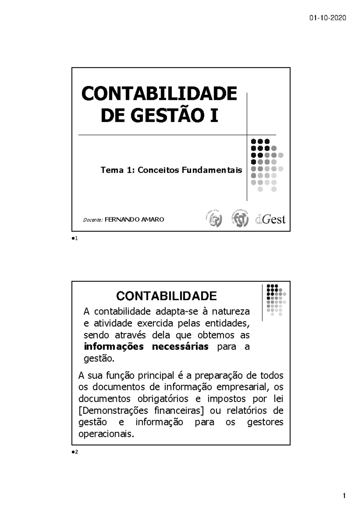 Contabilidade De Gestão I 01 Conceitos Fundamentais Contabilidade De GestÃo I Tema 1 1569