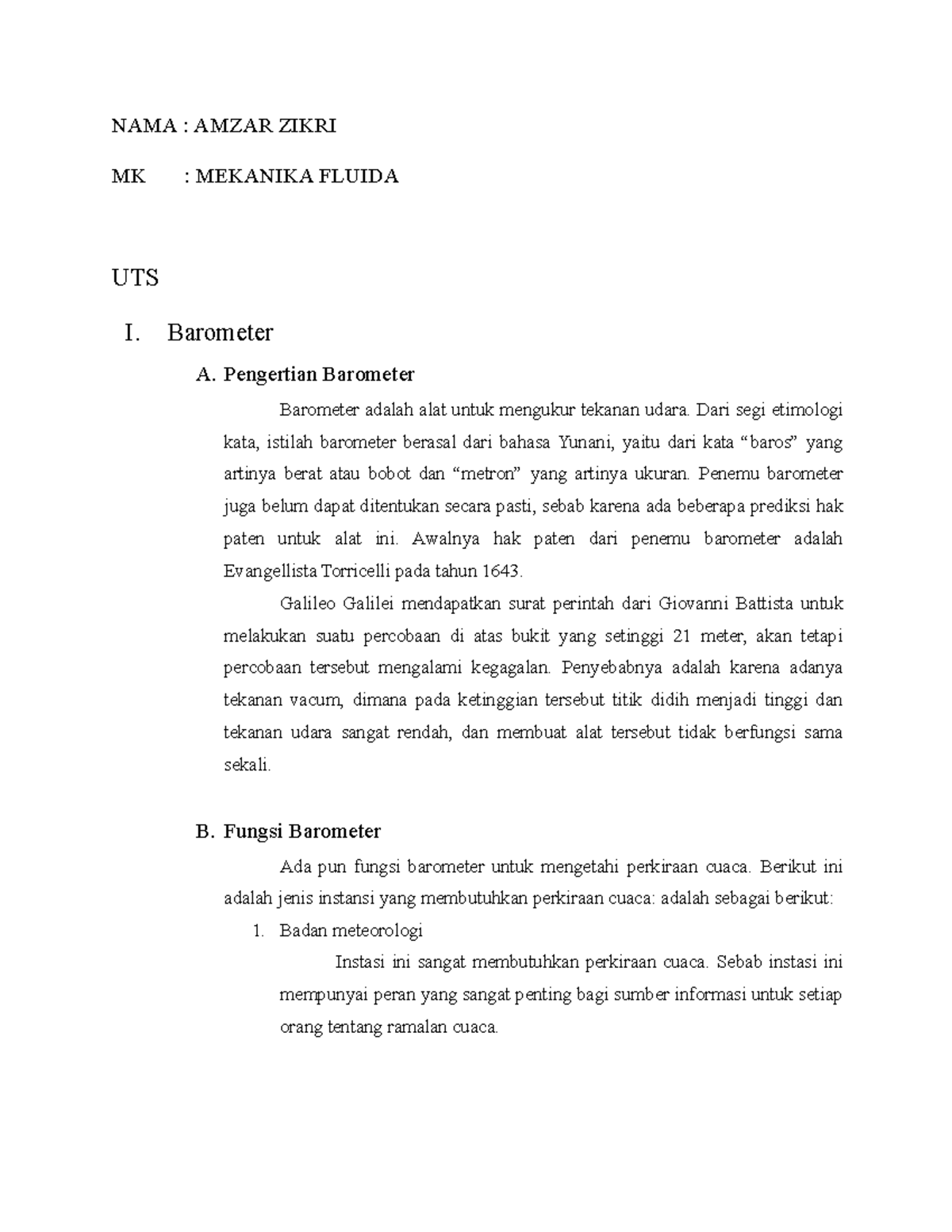 Pengertian Barometer dan Manometer NAMA AMZAR ZIKRI MK MEKANIKA
