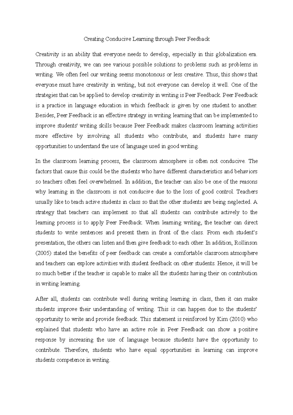 New Argue Essay assignment task Creating Conducive Learning through