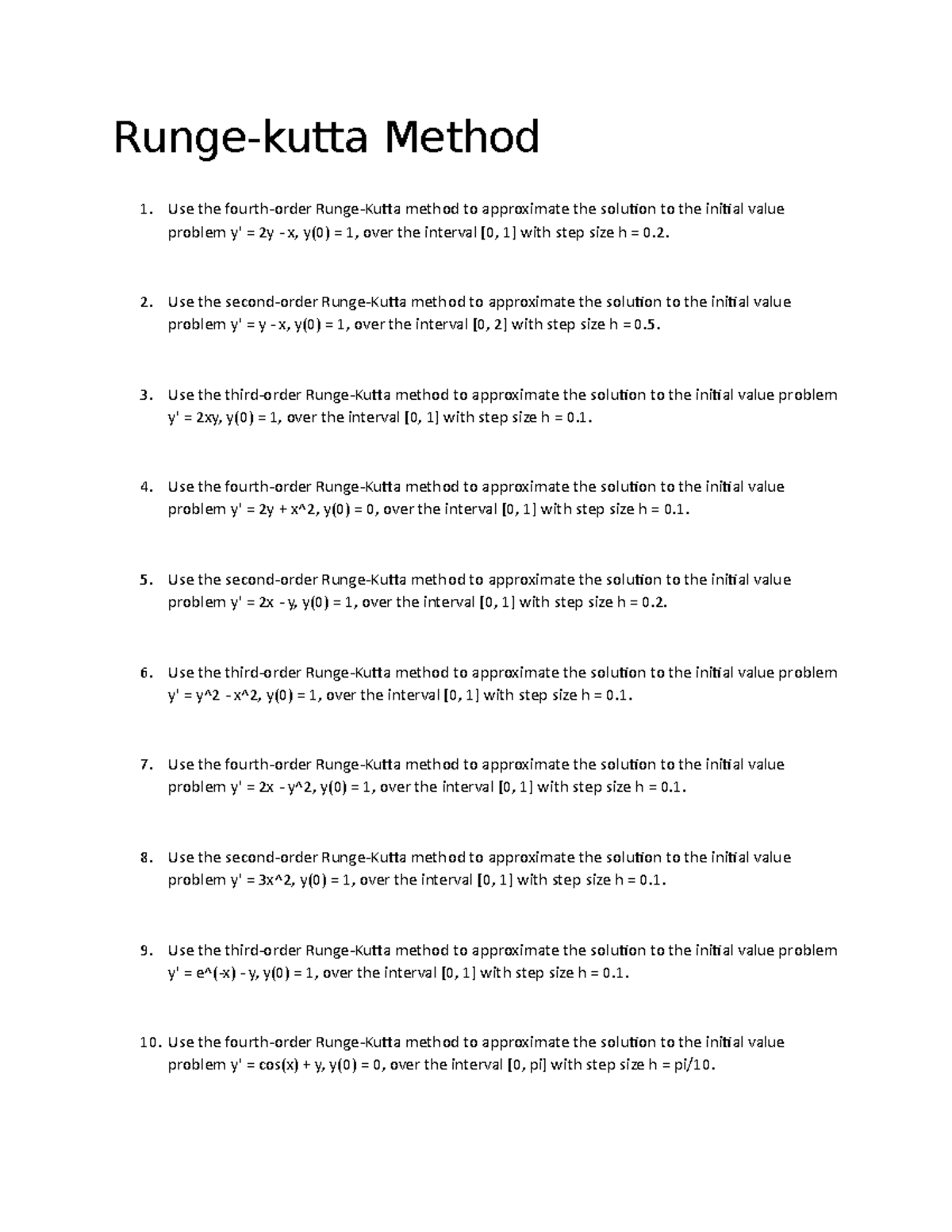 RungeKutta Method calculus 3 selfmade worksheet Rungekutta
