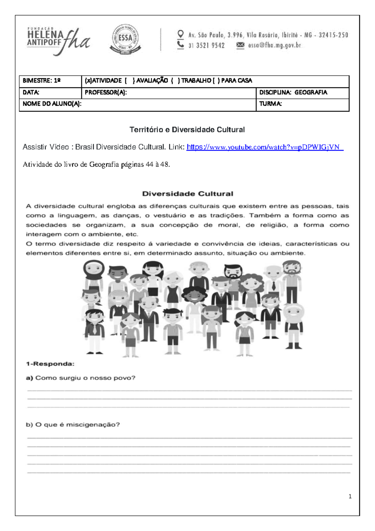 Plano DE AULA Geografia 02 - 1 Território e Diversidade Cultural ...