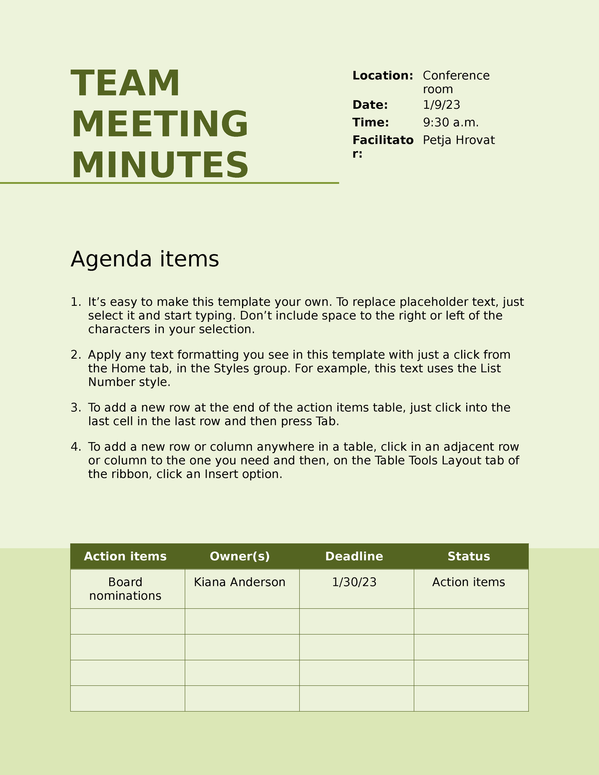 Team meeting minutes - for reference - TEAM MEETING MINUTES Location ...