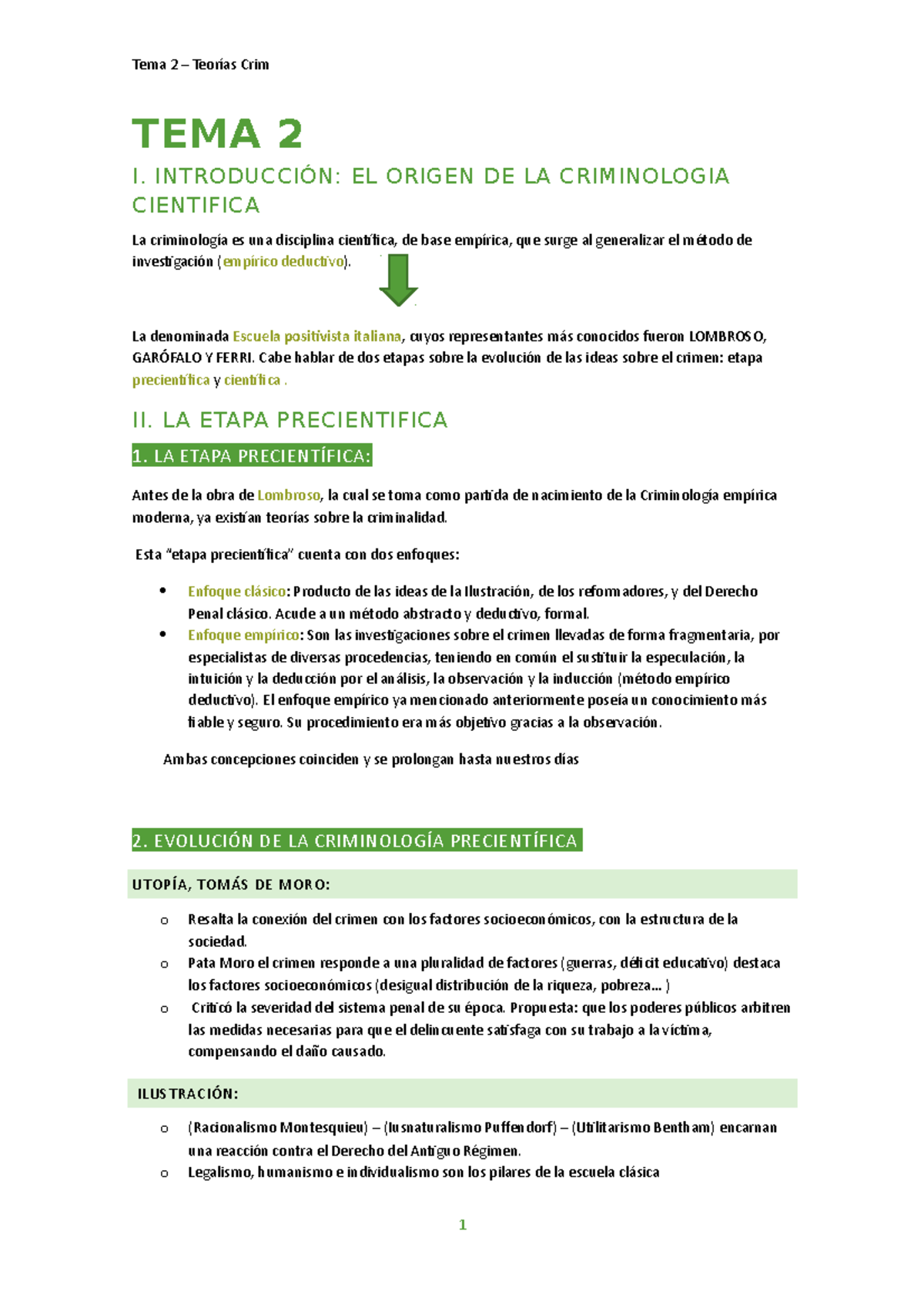 TEMA 2- Teorias Crim - Apuntes - TEMA 2 I. INTRODUCCIÓN: EL ORIGEN DE ...
