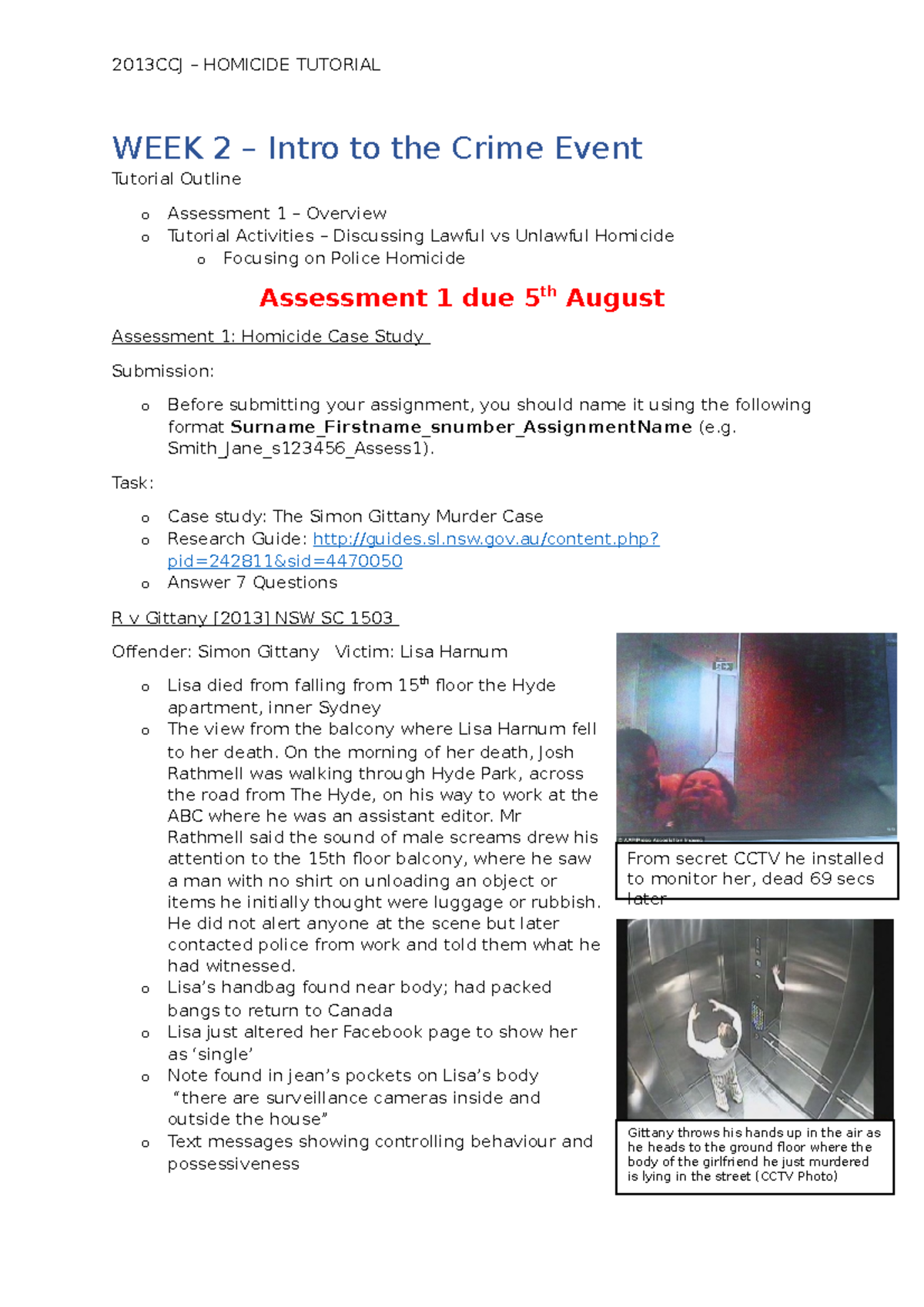 WEEK 2 - Lecture notes 3 - WEEK 2 – Intro to the Crime Event Tutorial ...