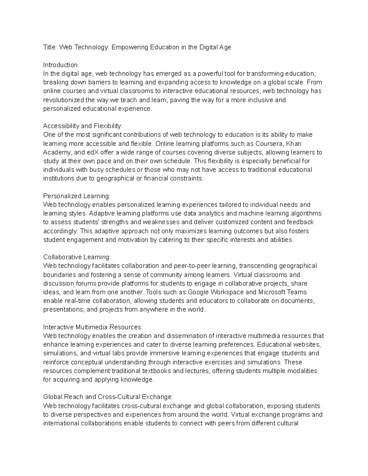 Studocu 3 - Title: Web Technology: Empowering Education in the Digital ...
