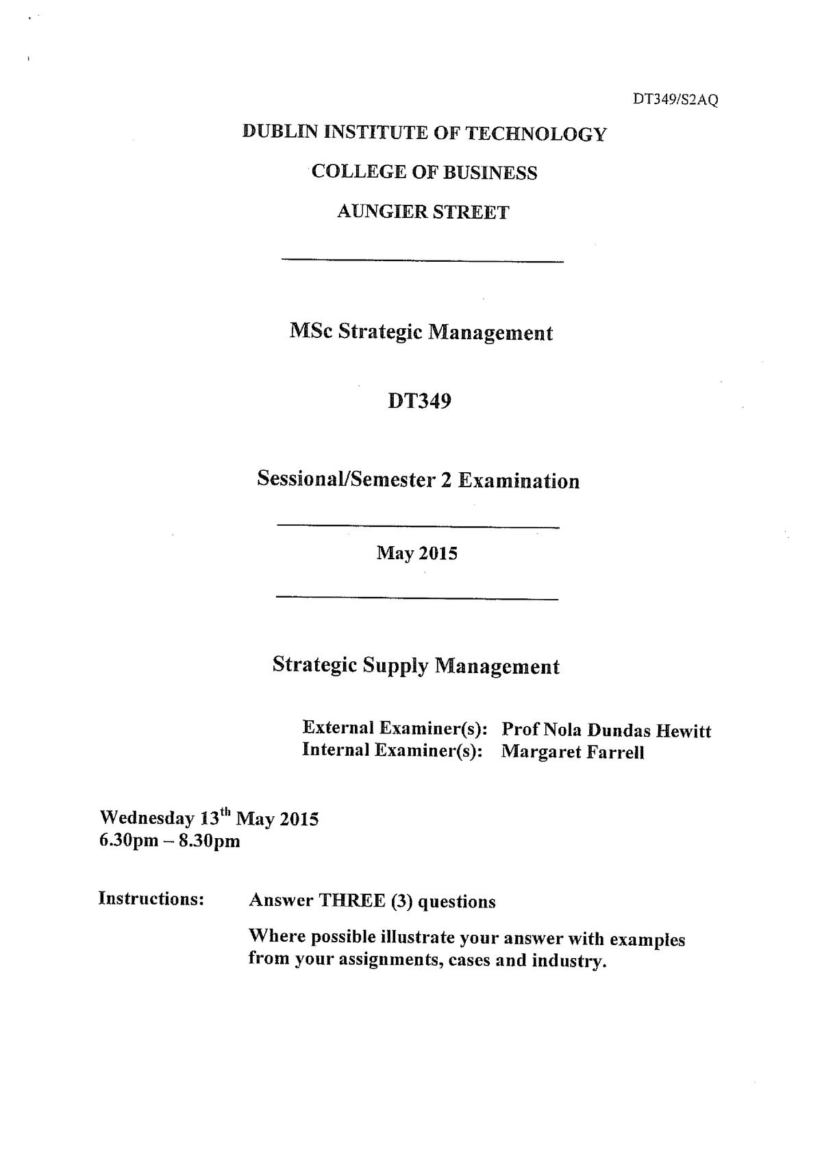 strategic-supply-chain-exam-2015-dublin-institute-of-technology