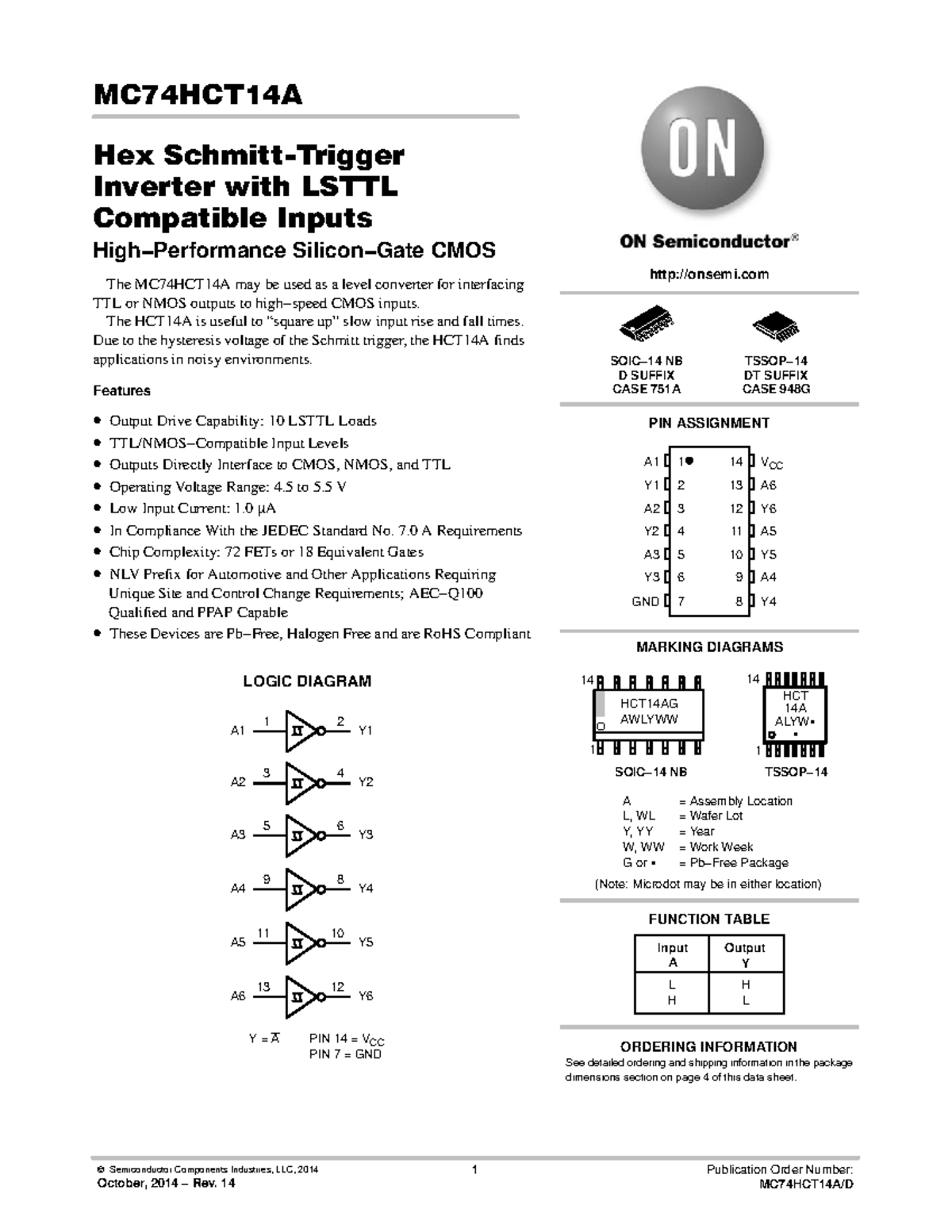 MC74HCT14A-D - Datasheet integrado - Semiconductor Components ...