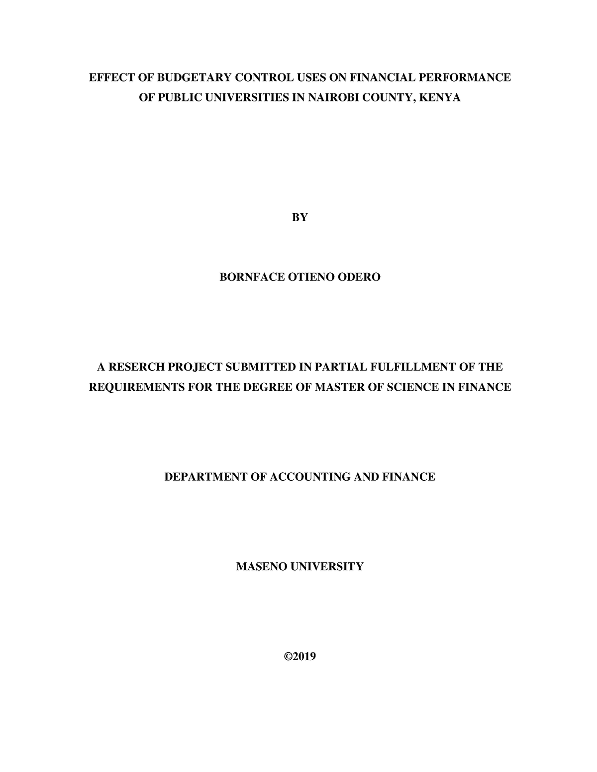 Bornface Otieno Odero - EFFECT OF BUDGETARY CONTROL USES ON FINANCIAL ...