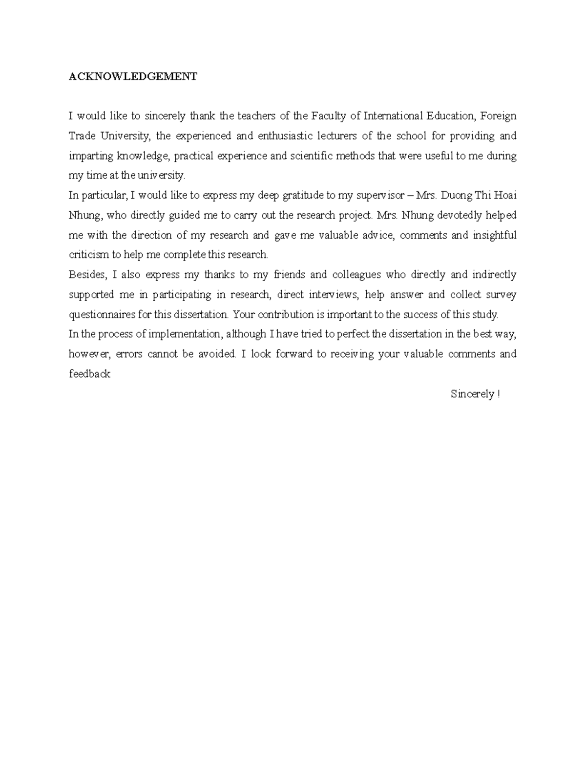 Chapter 1 and 2 about - ACKNOWLEDGEMENT I would like to sincerely thank ...