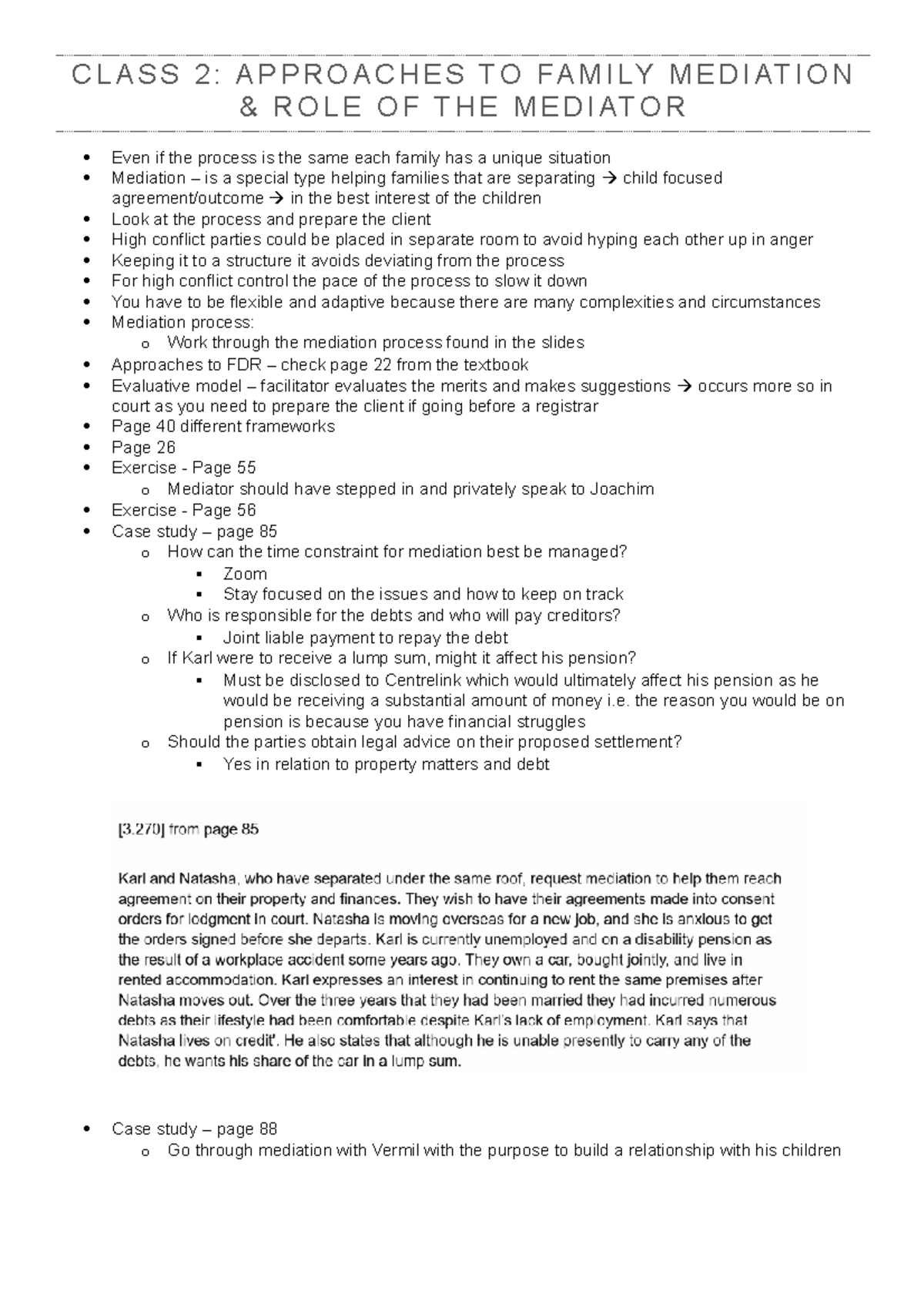 Class 2 - Lecture notes 2 - CLASS 2: APPROACHES TO FAMILY MEDIATION ...