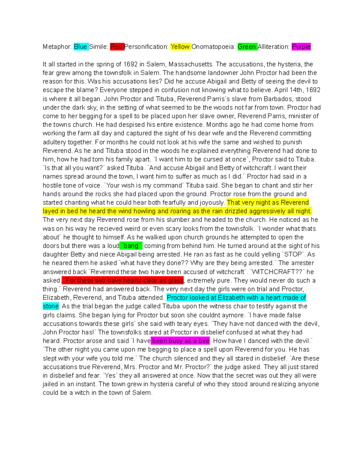 Rewrite The Crucible Metaphor Blue Simile Red Personification