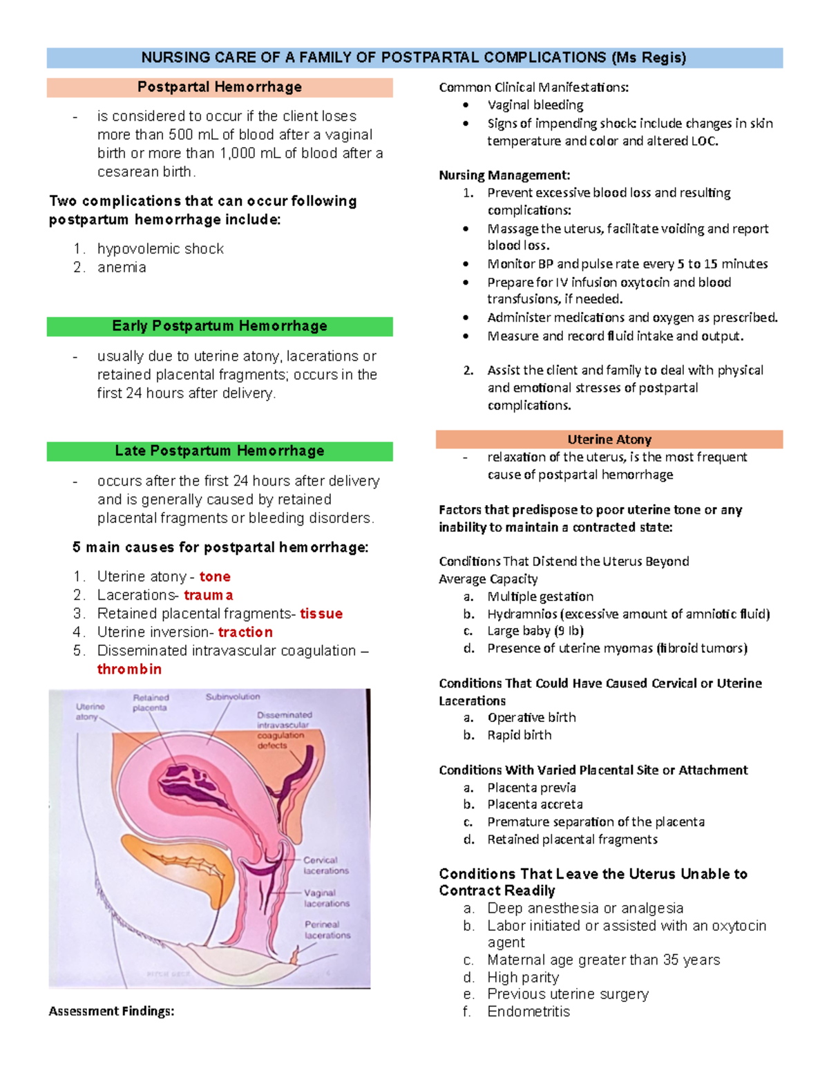 Nursing Care of a Family Of Postpartal Complications - NURSING CARE OF ...