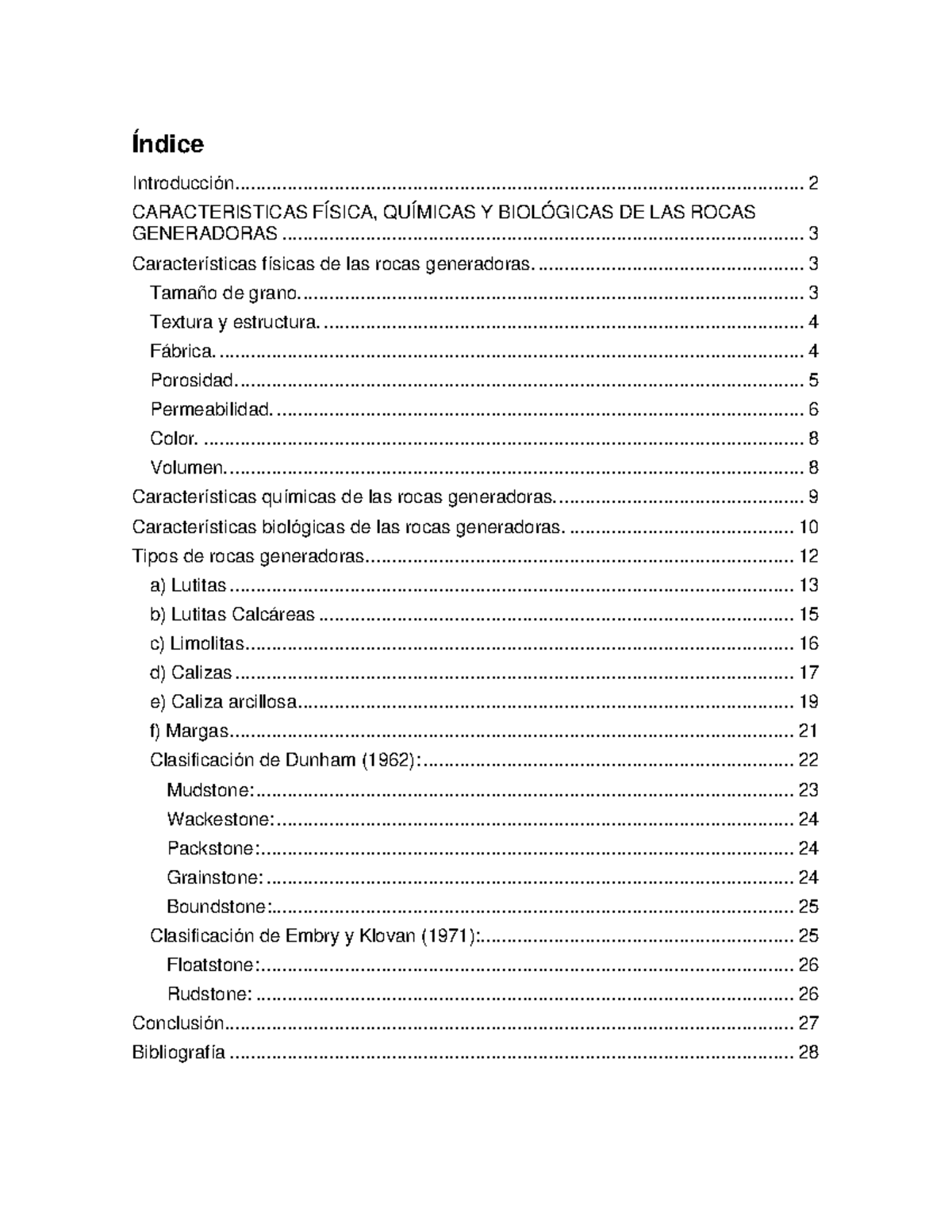 Características DE LA ROCA Generadora - Índice Introducción GENERADORAS ...