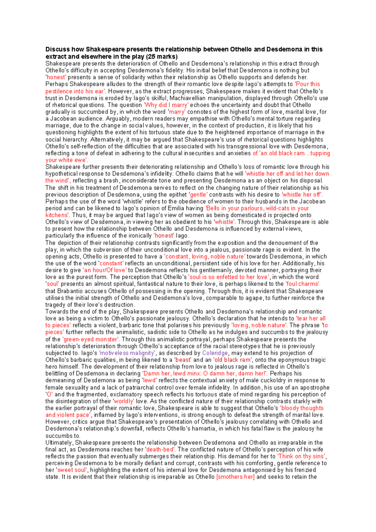 Discuss how Shakespeare presents the relationship between Othello and ...